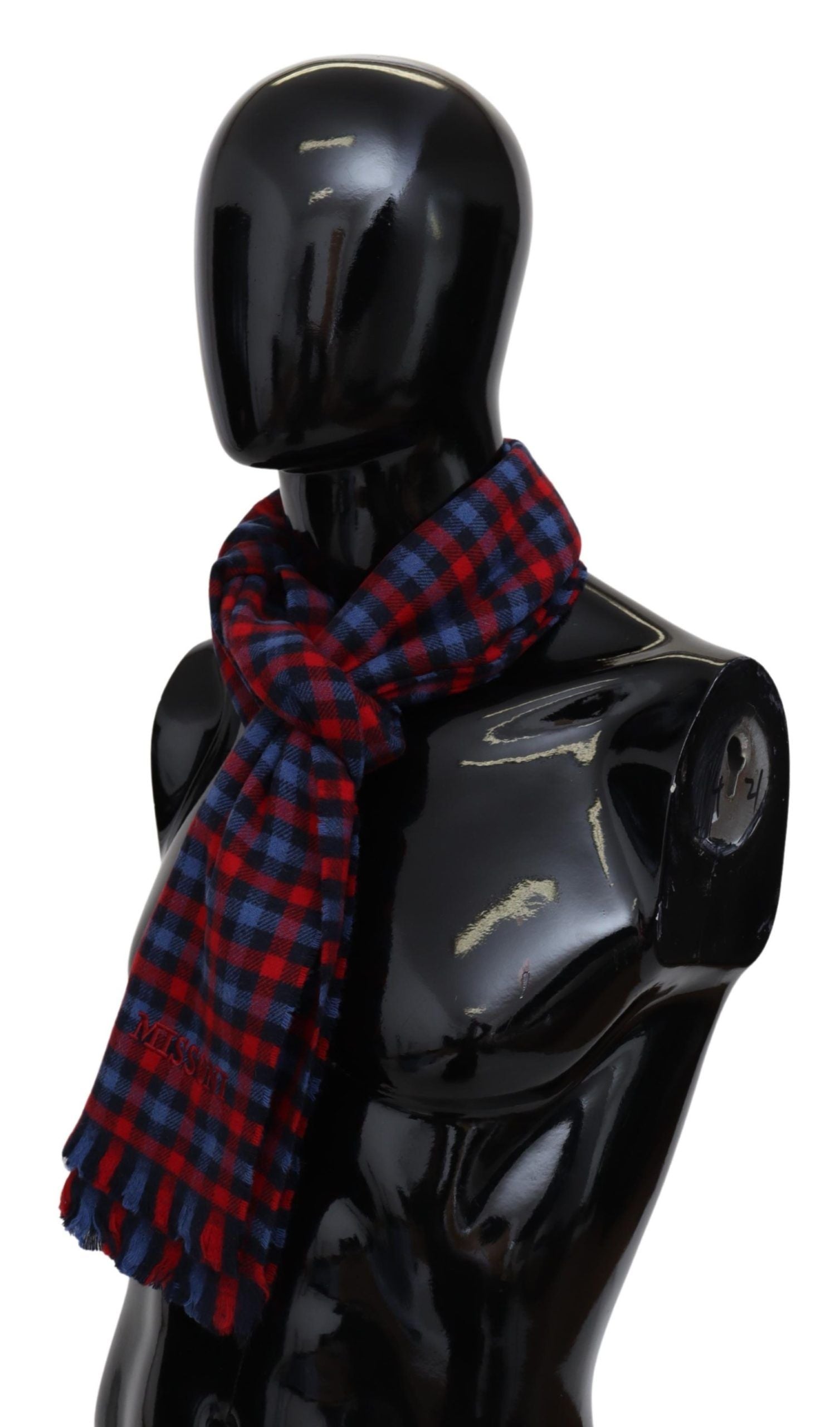 Missoni Chic Check Pattern Wool Scarf with Logo Embroidery - ACCEXO