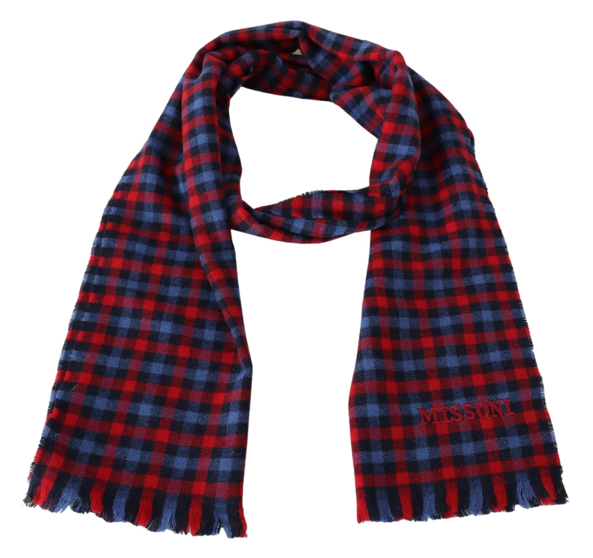Missoni Chic Check Pattern Wool Scarf with Logo Embroidery - ACCEXO
