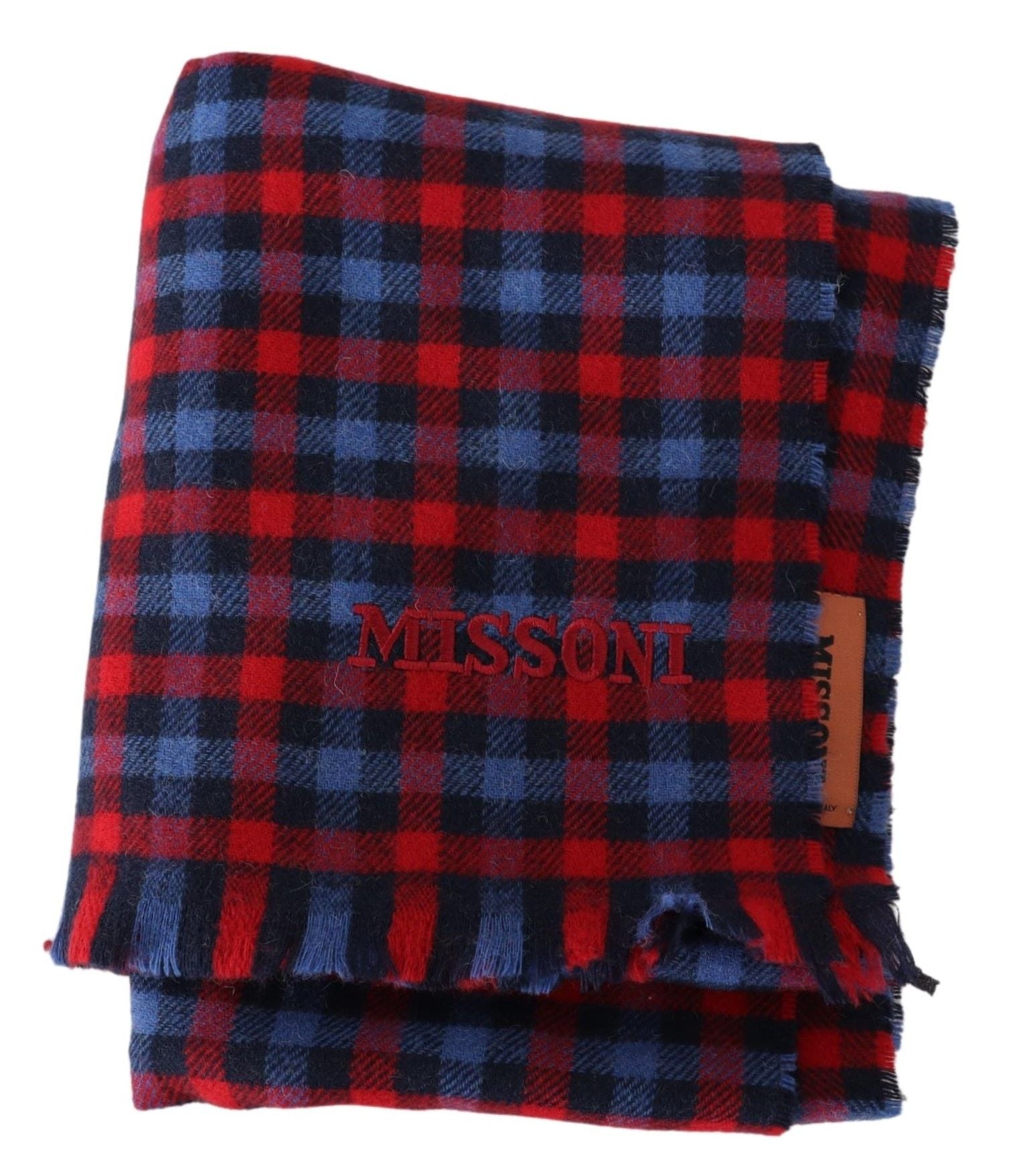 Missoni Chic Check Pattern Wool Scarf with Logo Embroidery - ACCEXO