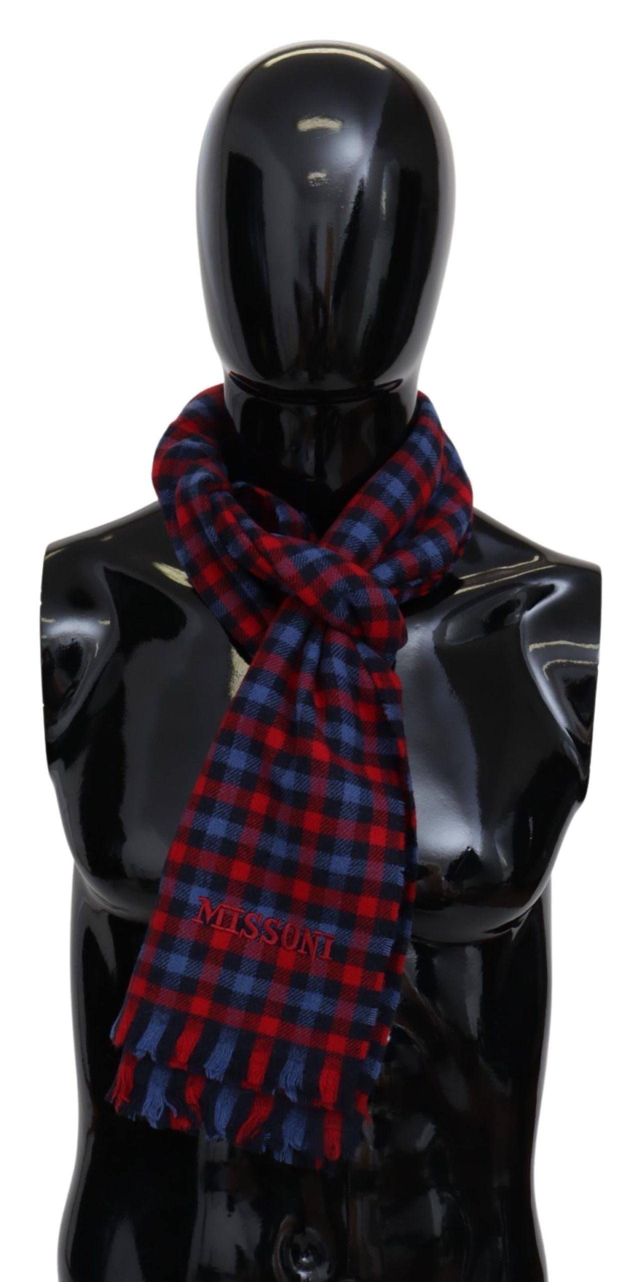 Missoni Chic Check Pattern Wool Scarf with Logo Embroidery - ACCEXO