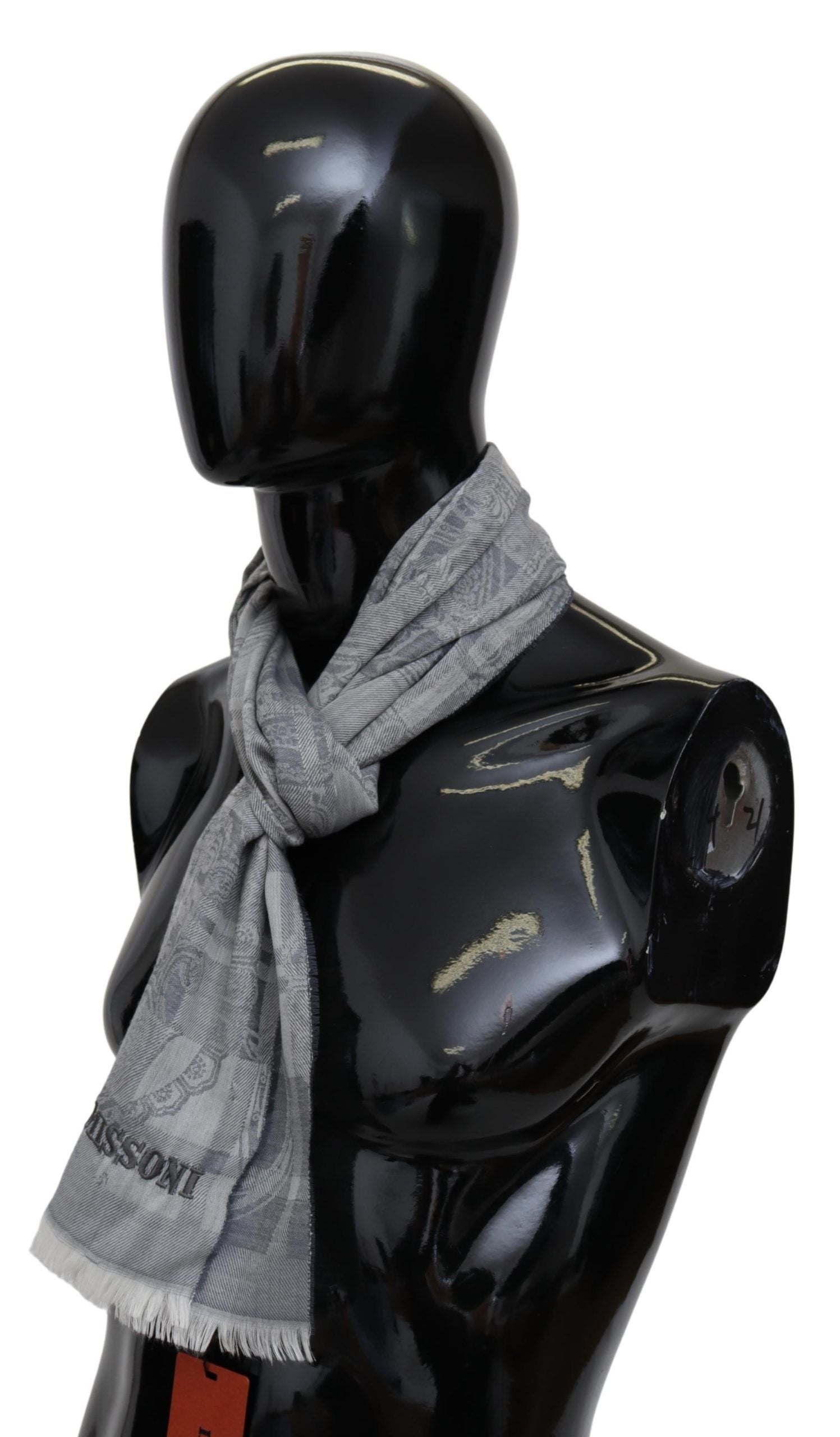 Missoni Chic Unisex Gray Wool Scarf with Logo Embroidery - ACCEXO
