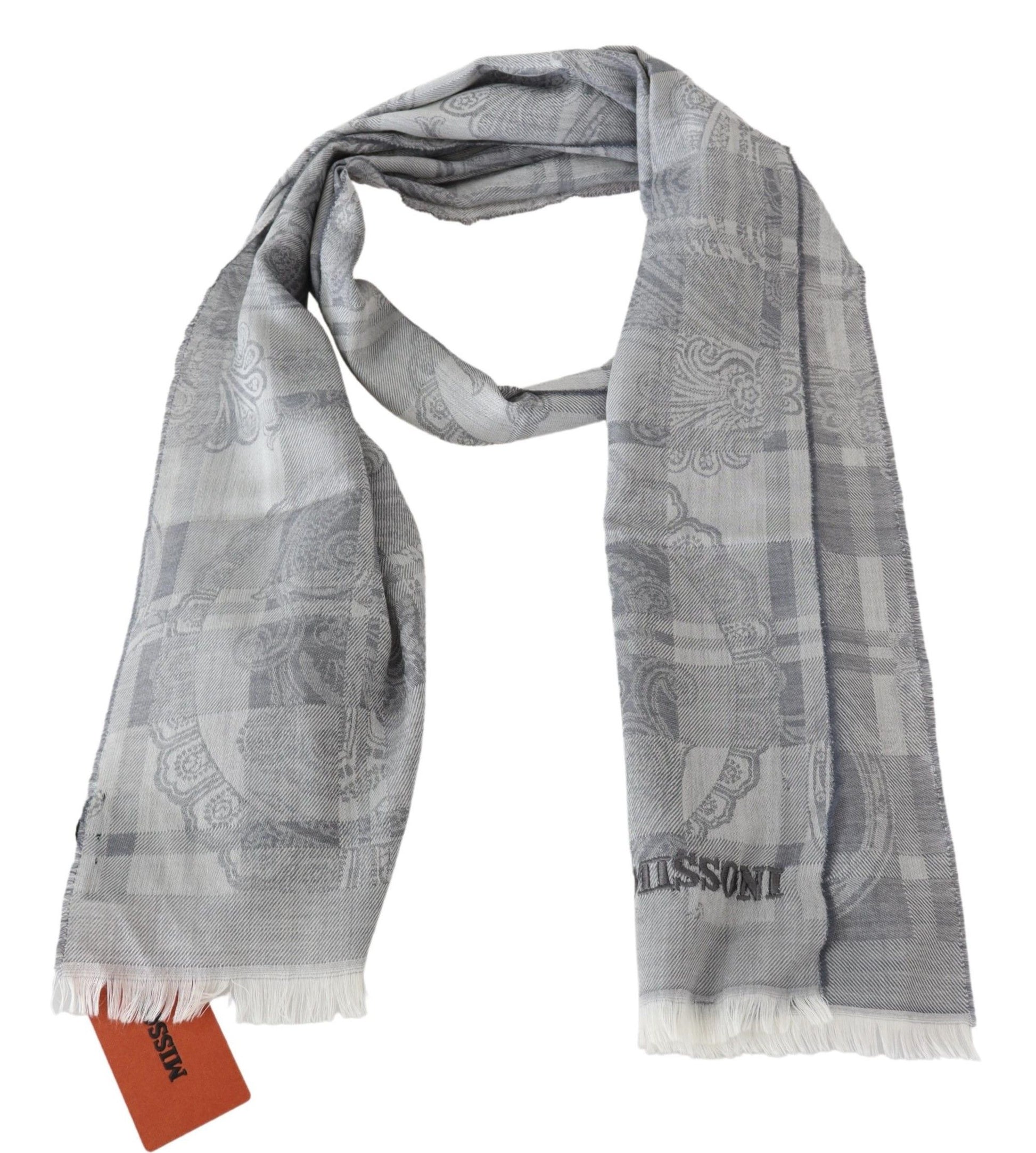Missoni Chic Unisex Gray Wool Scarf with Logo Embroidery - ACCEXO