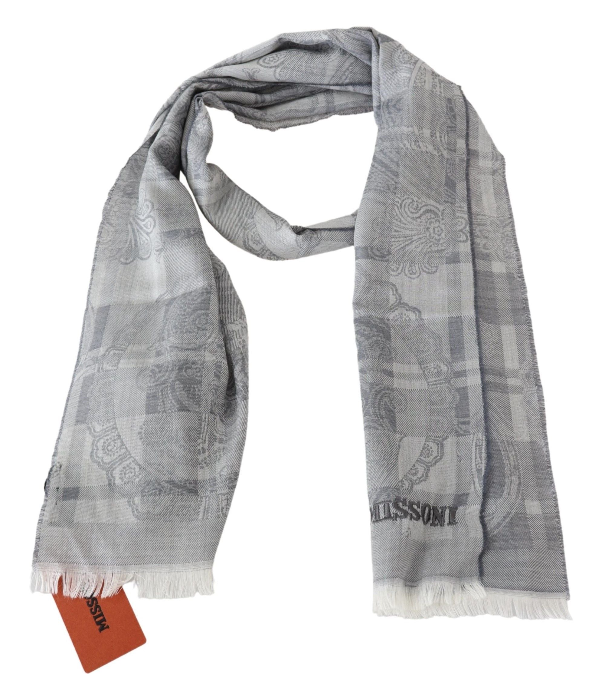 Missoni Chic Unisex Gray Wool Scarf with Logo Embroidery - ACCEXO