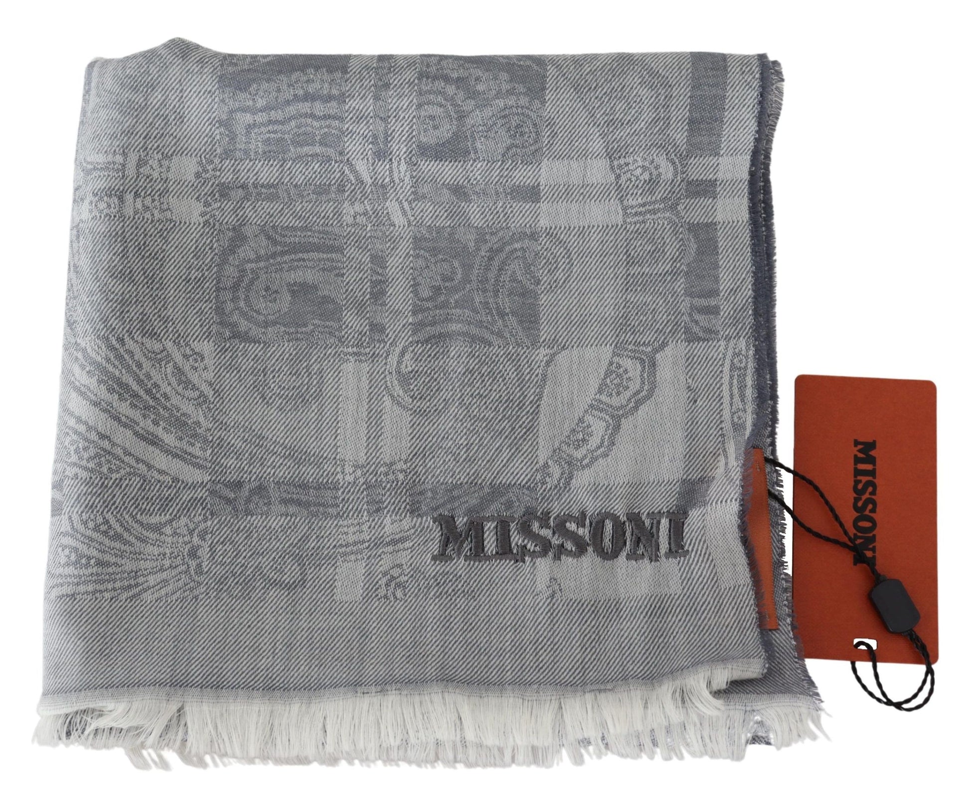 Missoni Chic Unisex Gray Wool Scarf with Logo Embroidery - ACCEXO