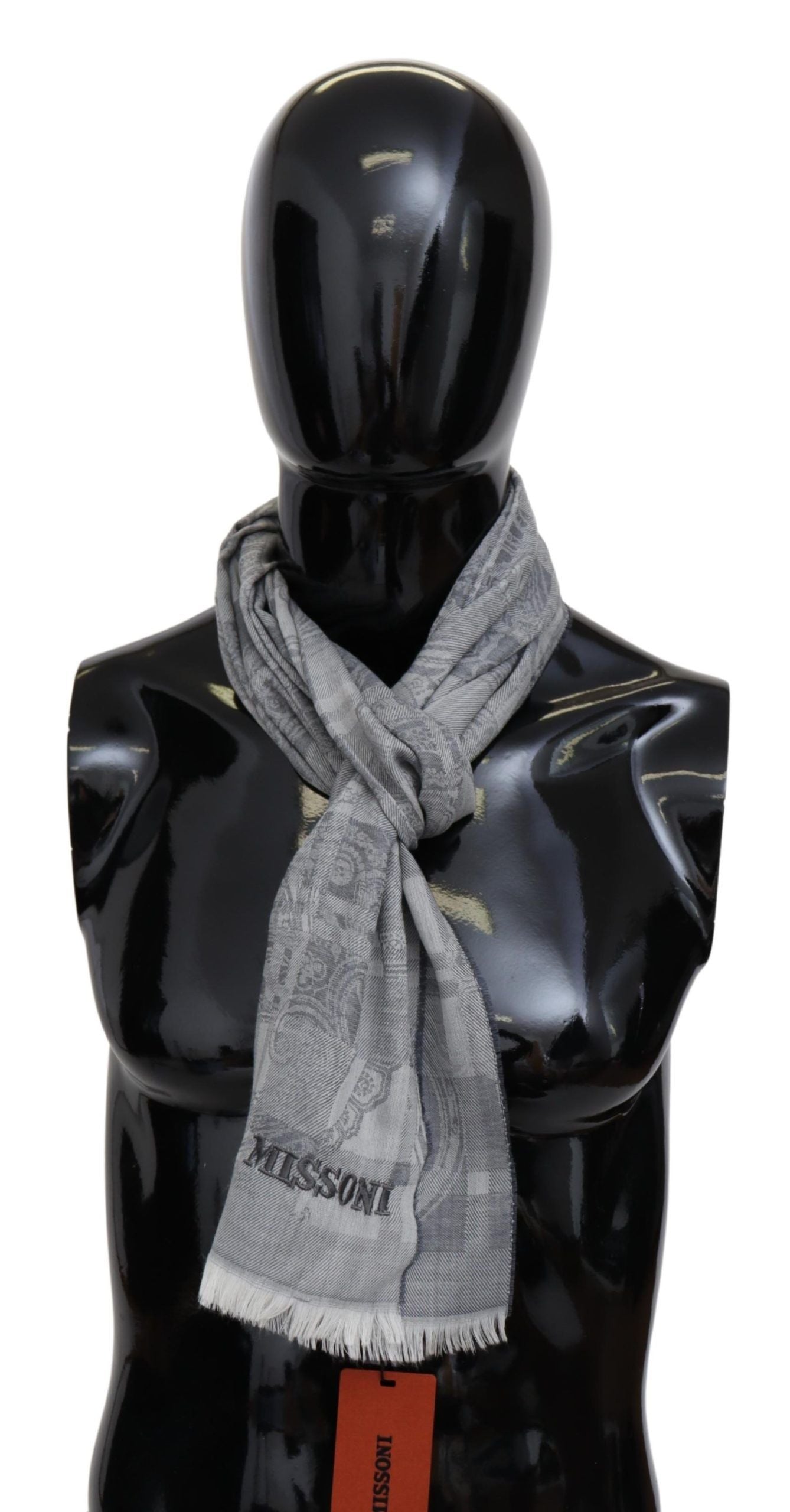 Missoni Chic Unisex Gray Wool Scarf with Logo Embroidery - ACCEXO