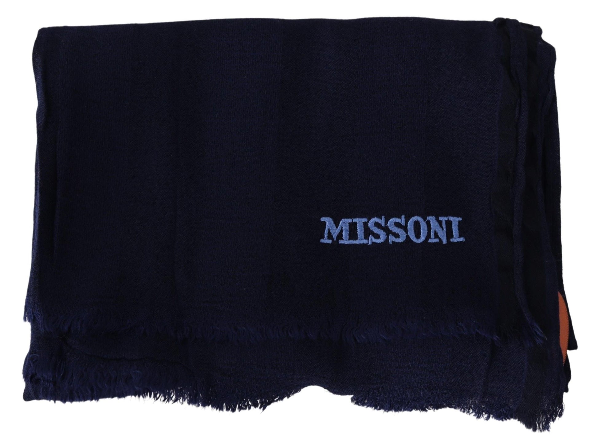 Missoni Elegant Blue Wool Scarf with Embroidered Logo - ACCEXO