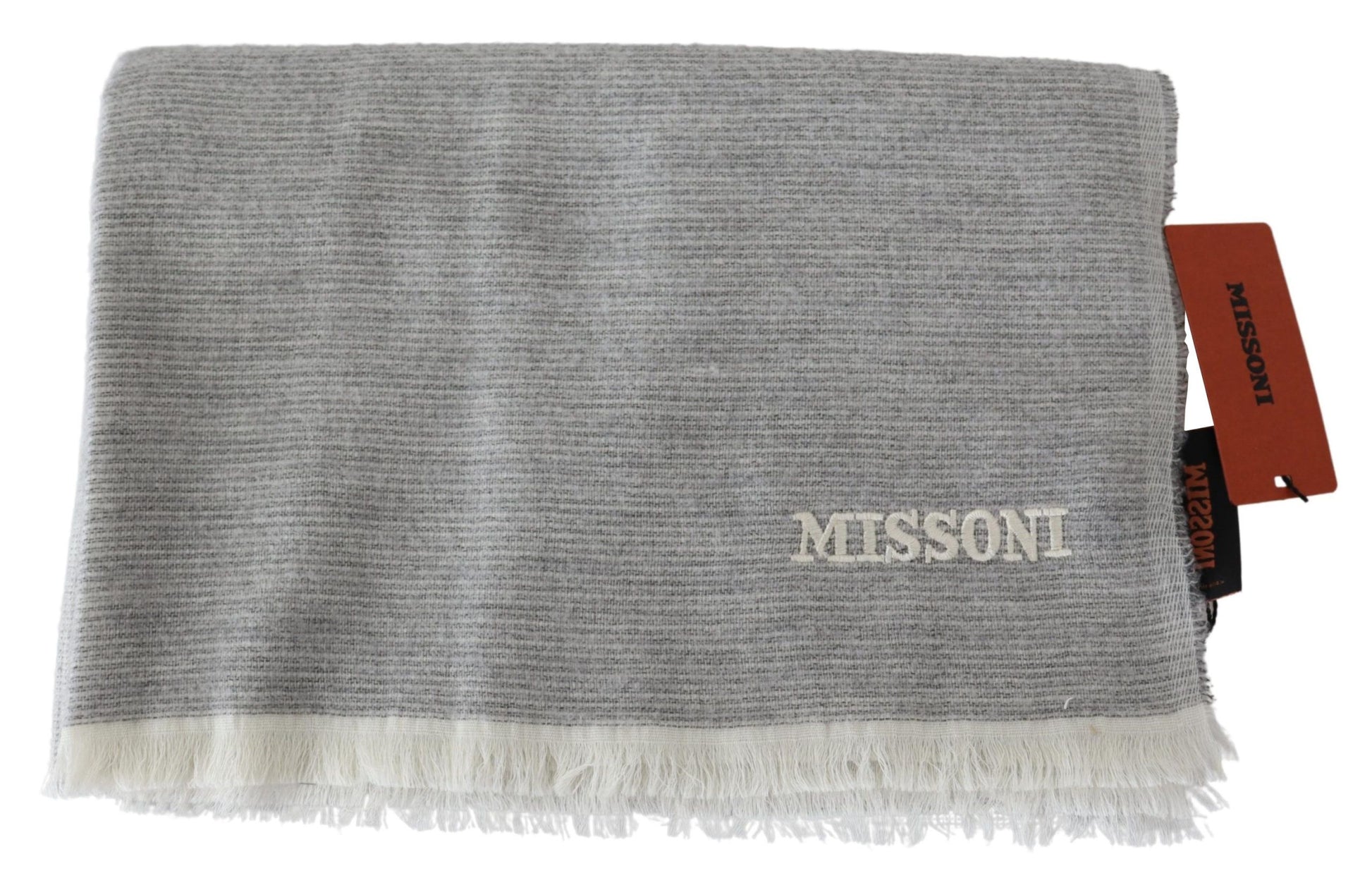 Missoni Elegant Beige Wool Scarf with Embroidery Detail - ACCEXO