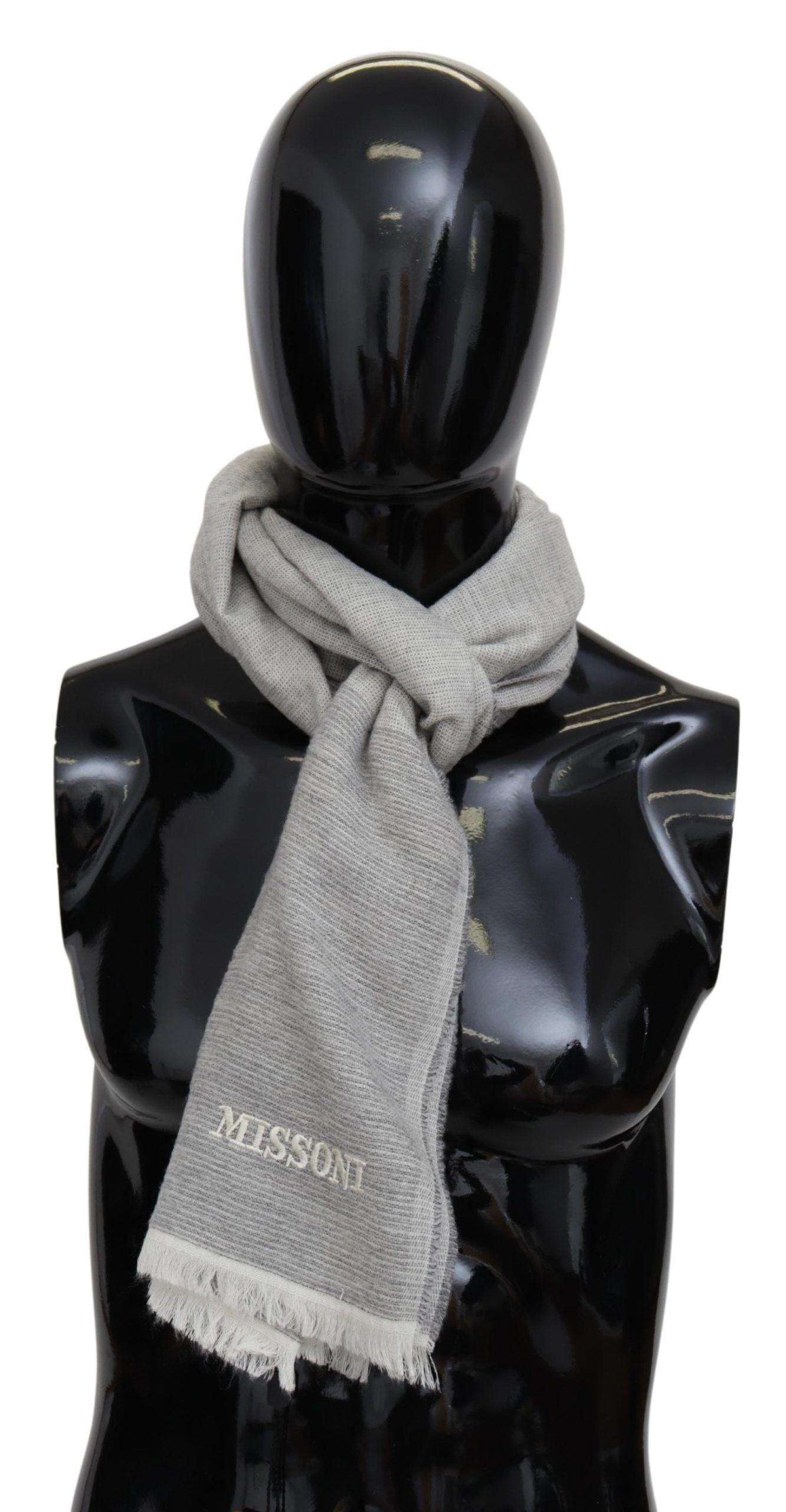 Missoni Elegant Beige Wool Scarf with Embroidery Detail - ACCEXO