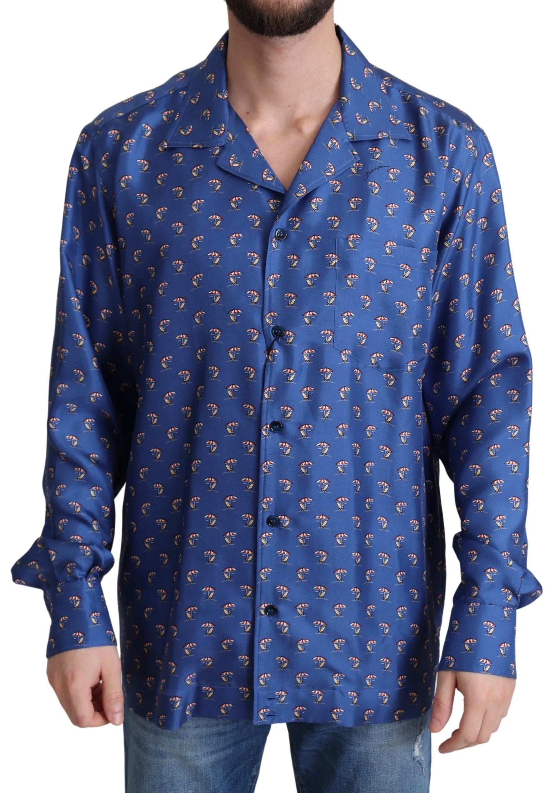 Dolce & Gabbana Silk Beach Chair Print Casual Shirt - ACCEXO