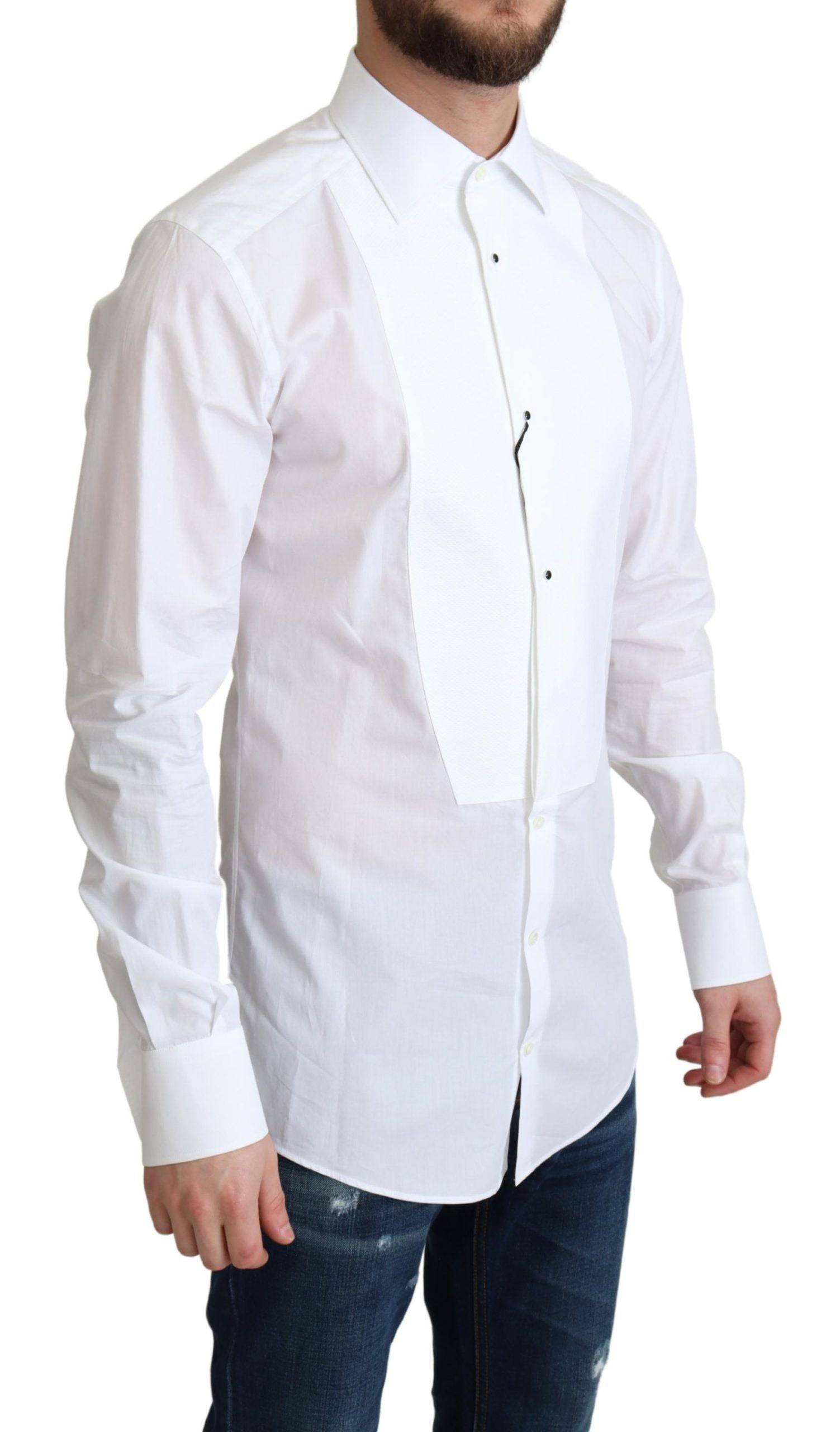Dolce & Gabbana Elegant White Cotton Bib Dress Shirt - ACCEXO