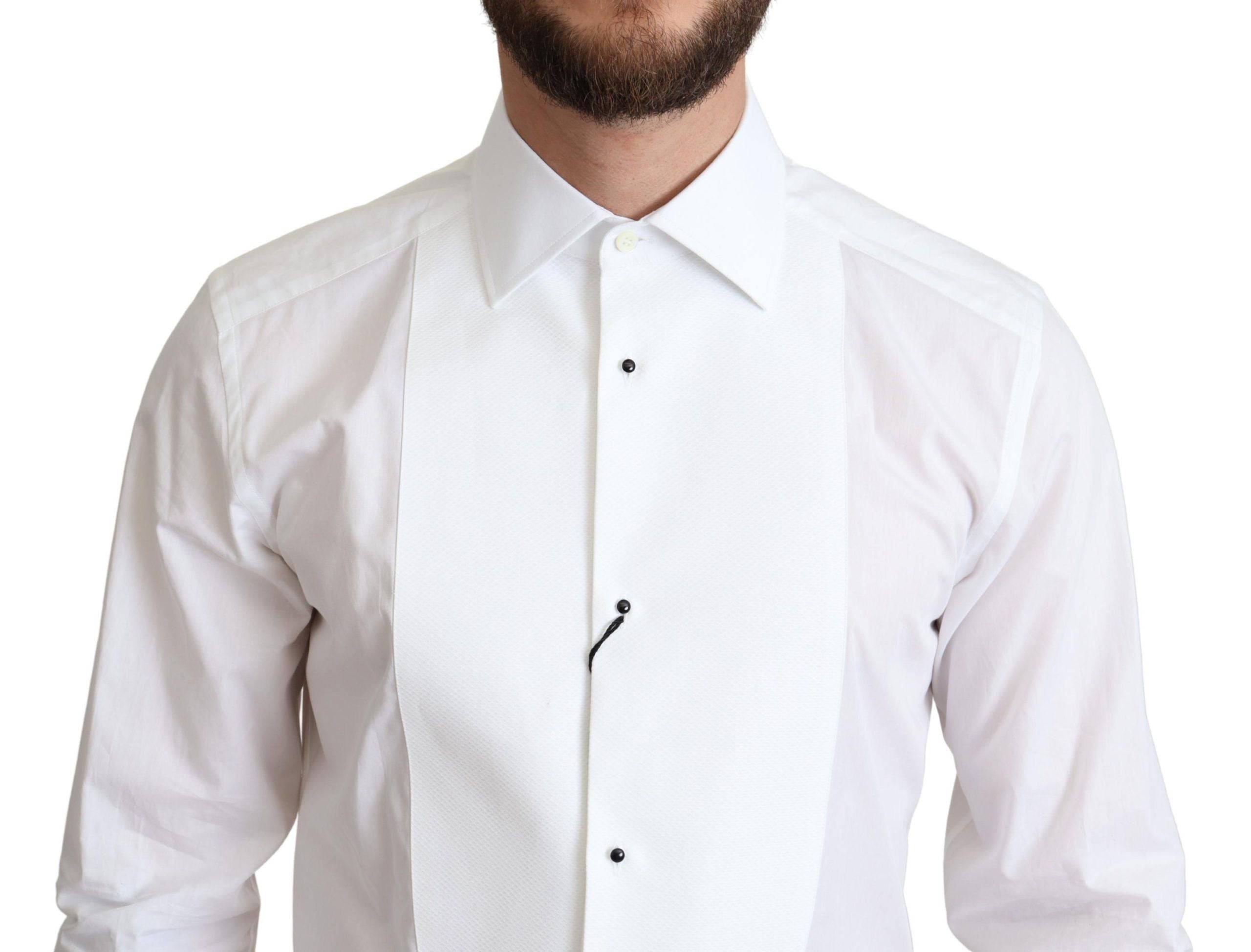 Dolce & Gabbana Elegant White Cotton Bib Dress Shirt - ACCEXO