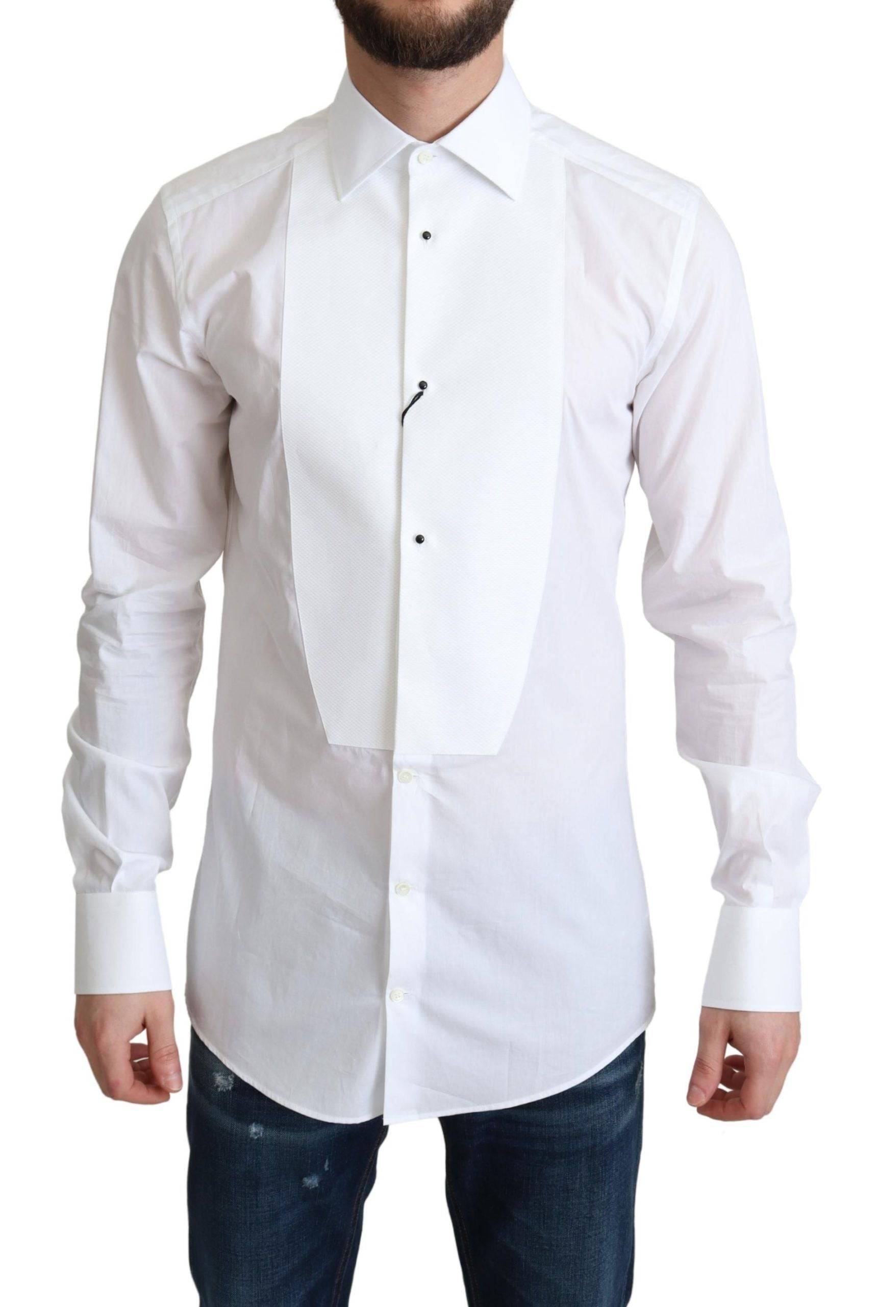 Dolce & Gabbana Elegant White Cotton Bib Dress Shirt - ACCEXO