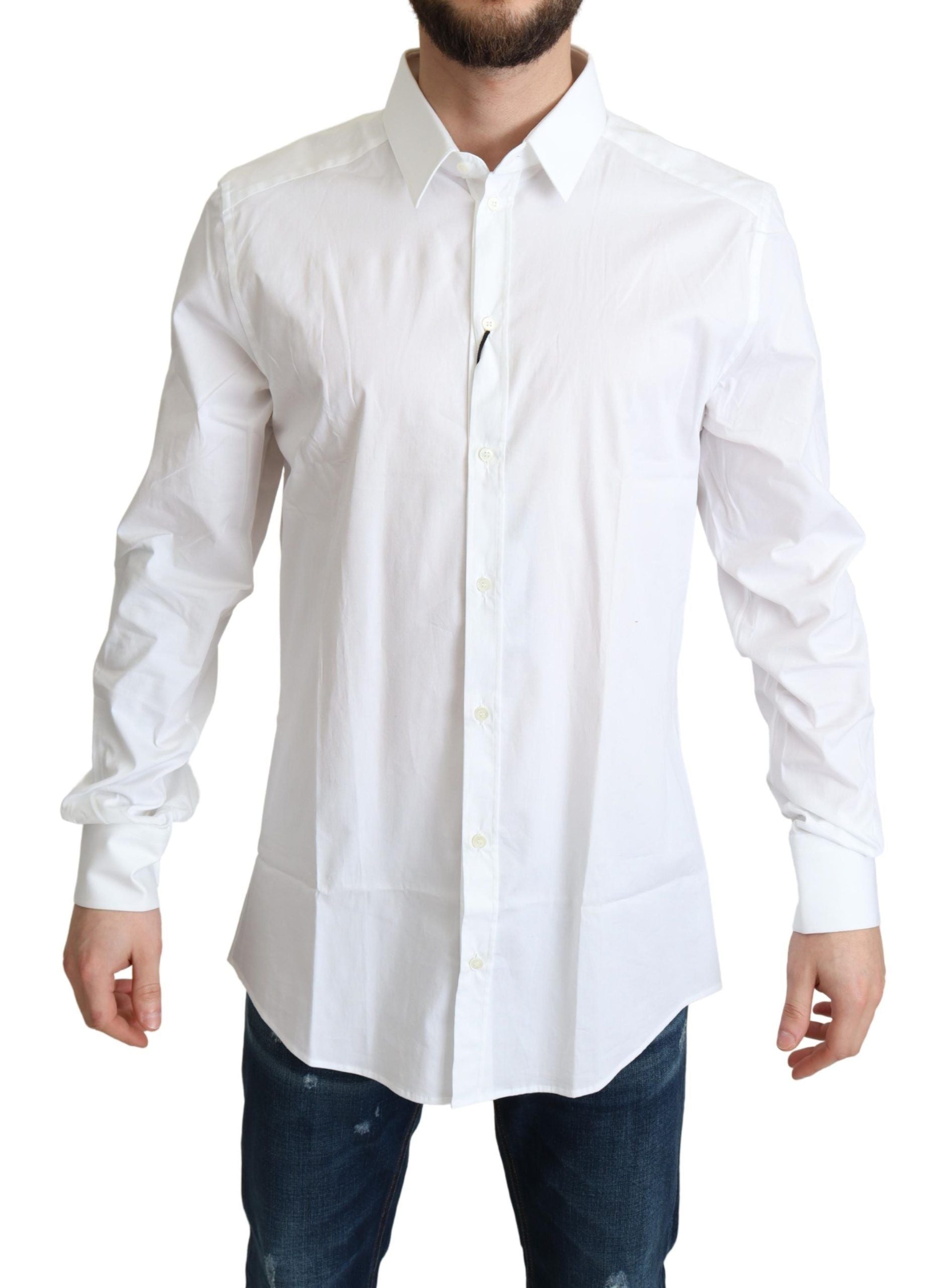 Dolce & Gabbana Elegant White Cotton Stretch Dress Shirt - ACCEXO