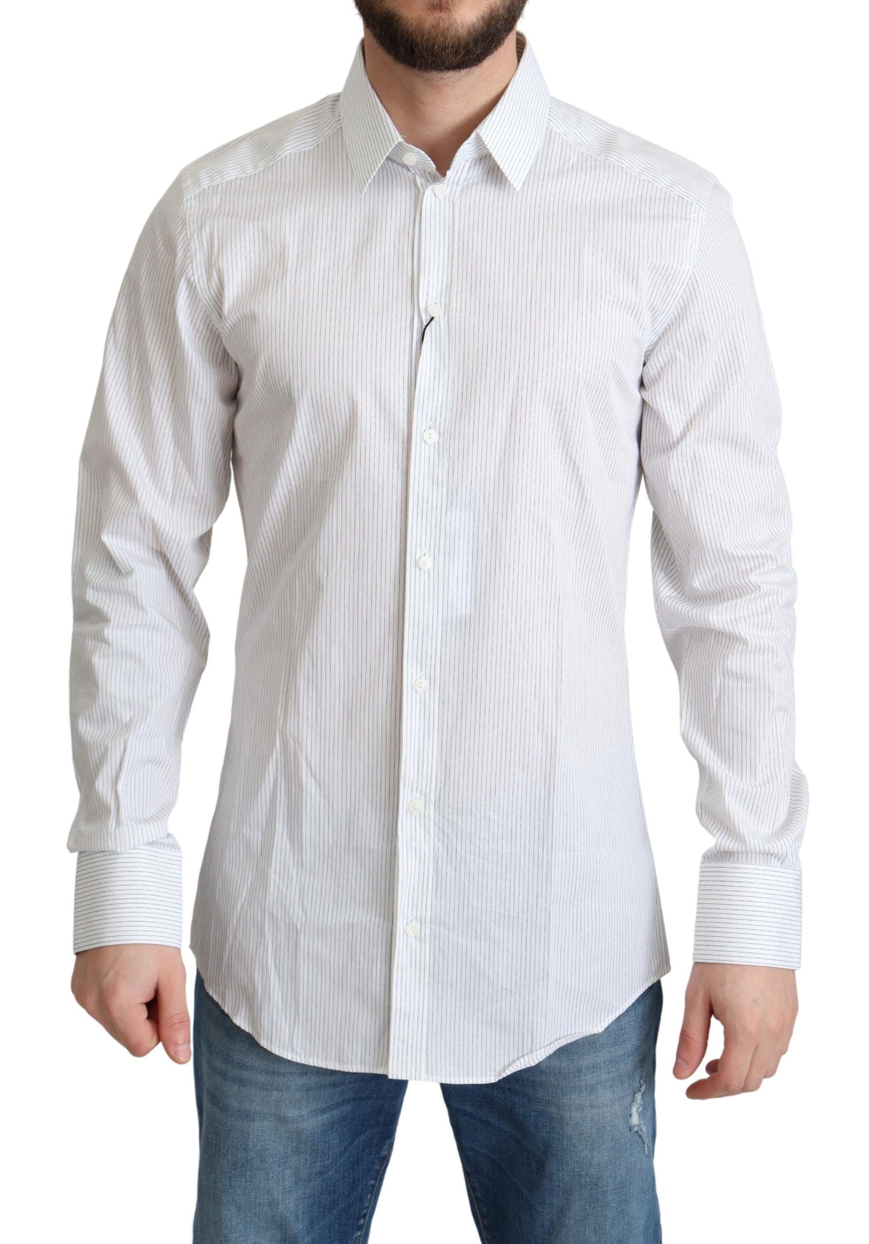 Dolce & Gabbana Elegant Striped Gold Dress Shirt - ACCEXO