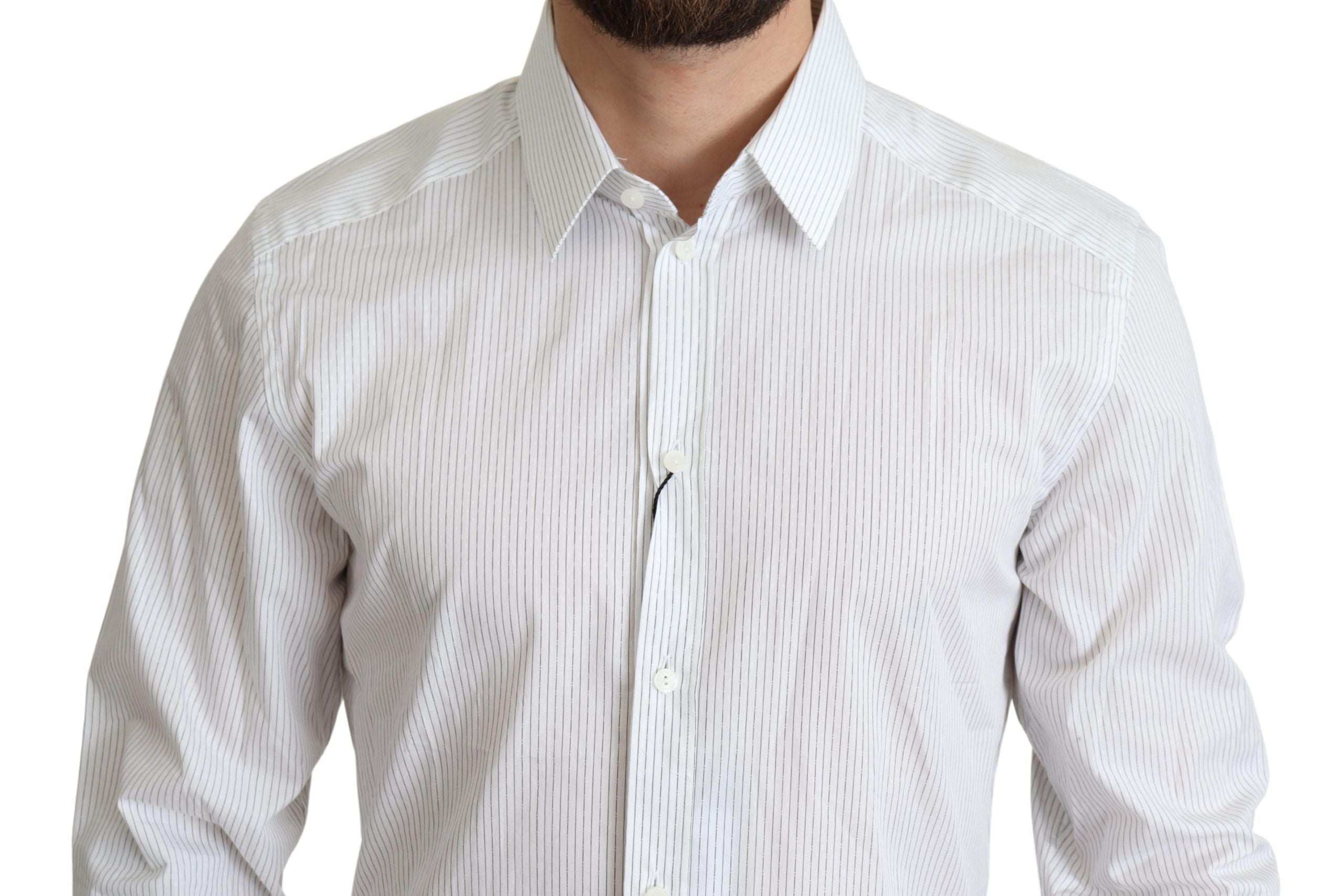 Dolce & Gabbana Elegant Striped Gold Dress Shirt - ACCEXO