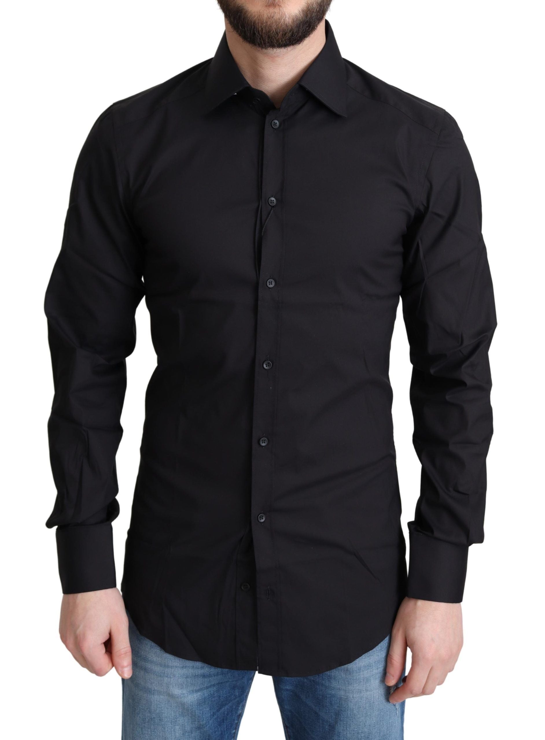 Dolce & Gabbana Elegant Black Gold Slim Fit Dress Shirt - ACCEXO