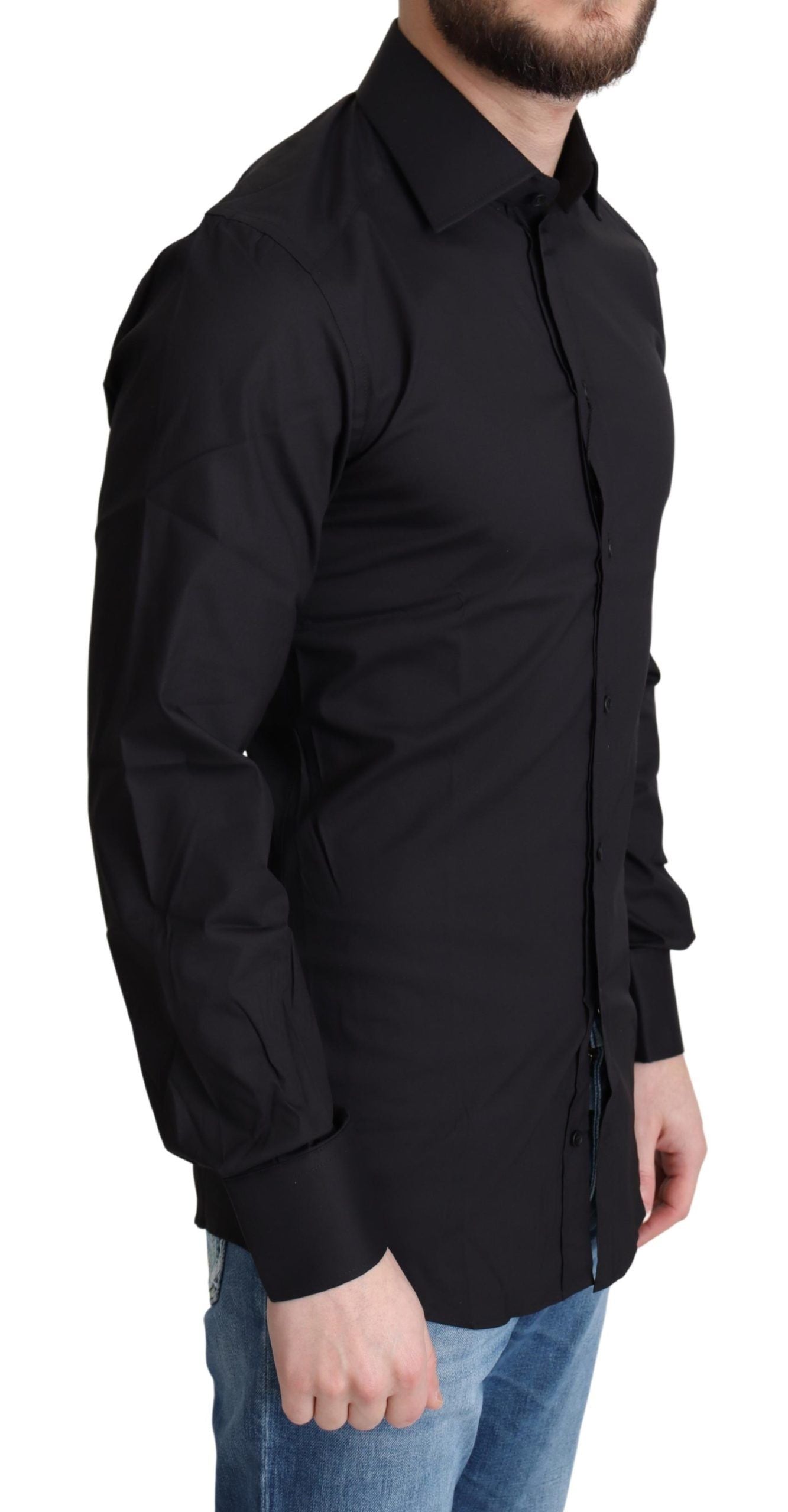 Dolce & Gabbana Elegant Black Gold Slim Fit Dress Shirt - ACCEXO