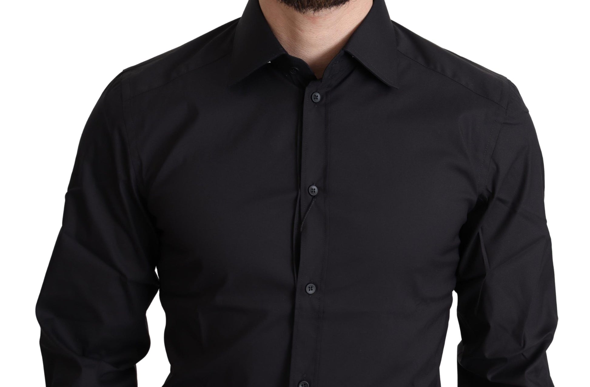 Dolce & Gabbana Elegant Black Gold Slim Fit Dress Shirt - ACCEXO