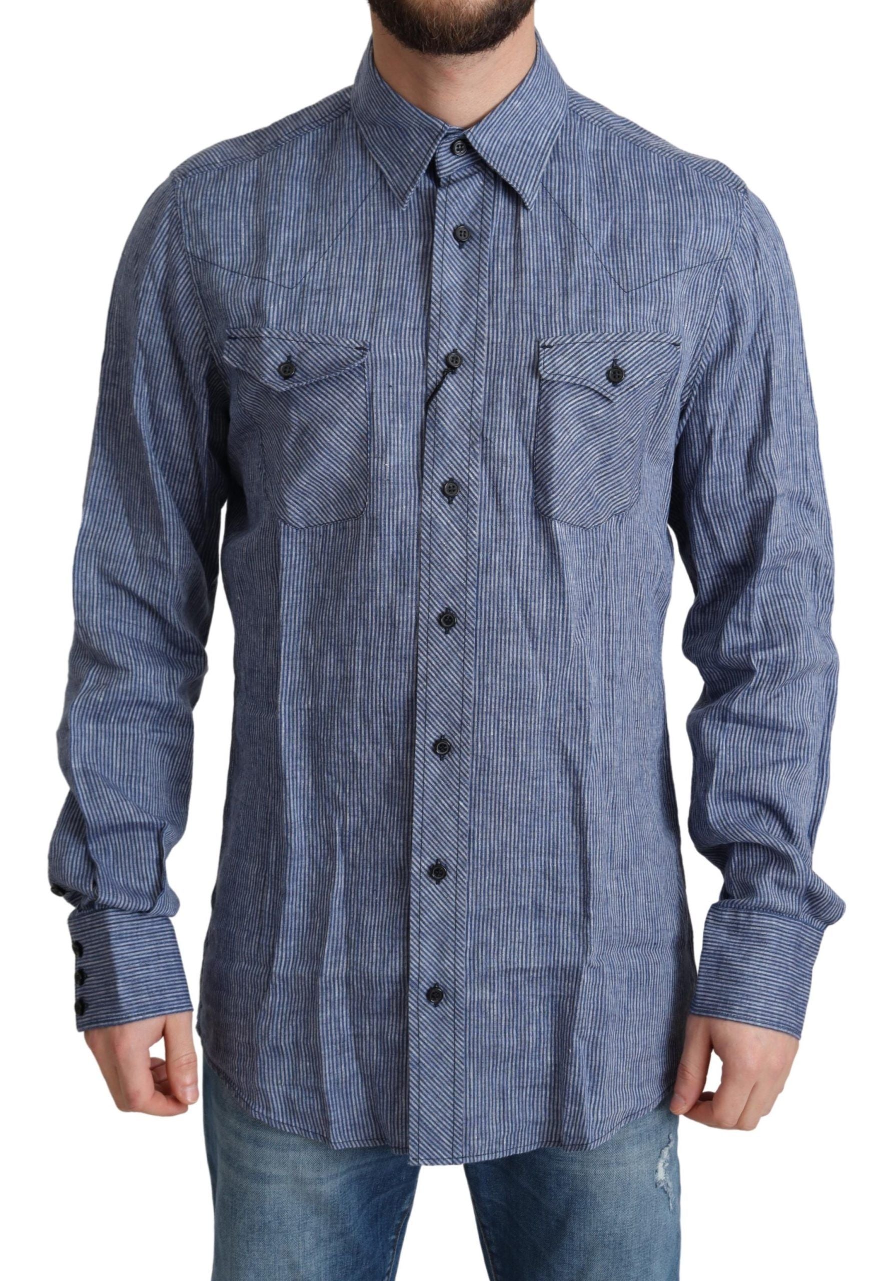 Dolce & Gabbana Elegant Striped Linen Button-Down Shirt - ACCEXO