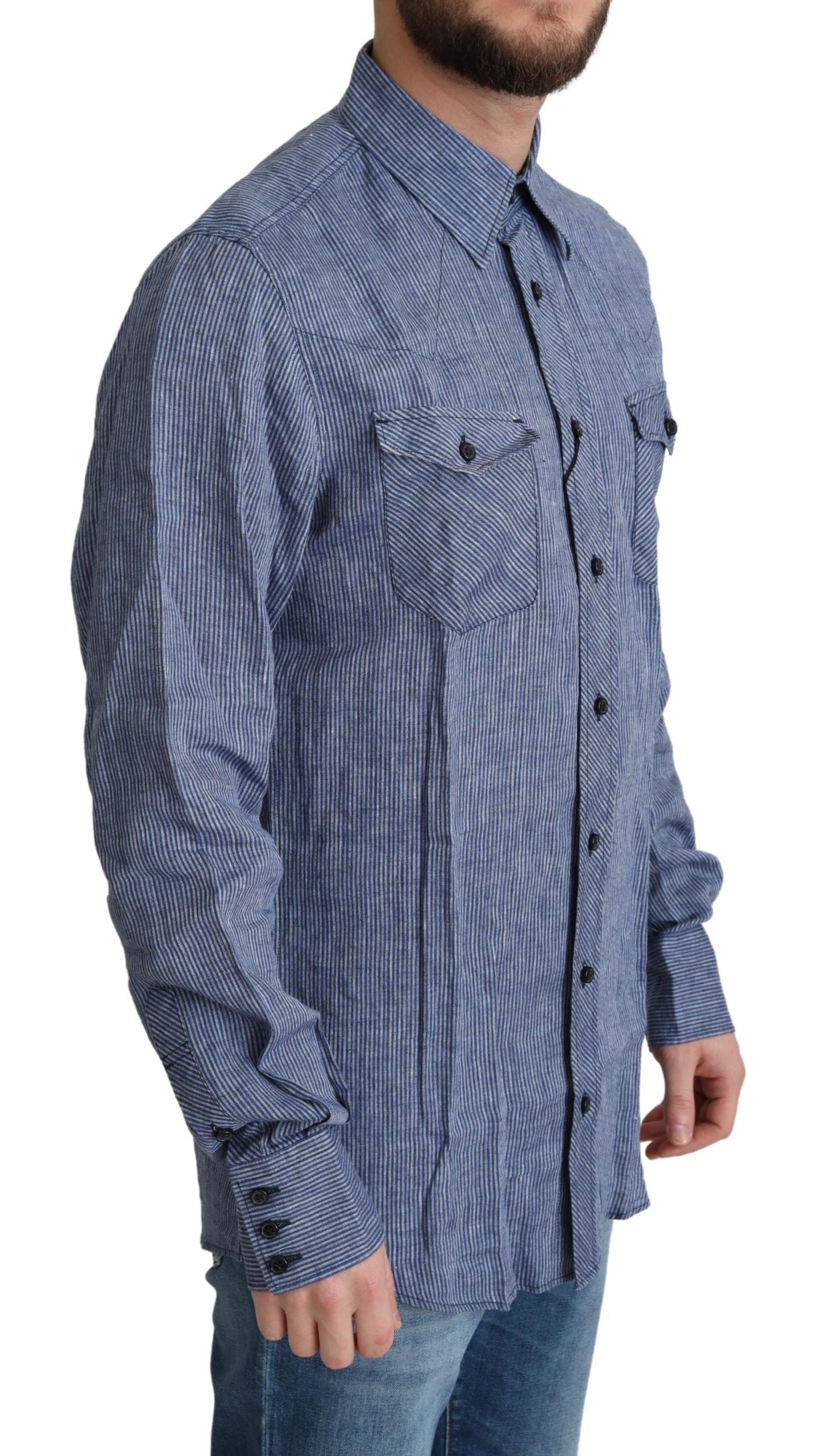 Dolce & Gabbana Elegant Striped Linen Button-Down Shirt - ACCEXO