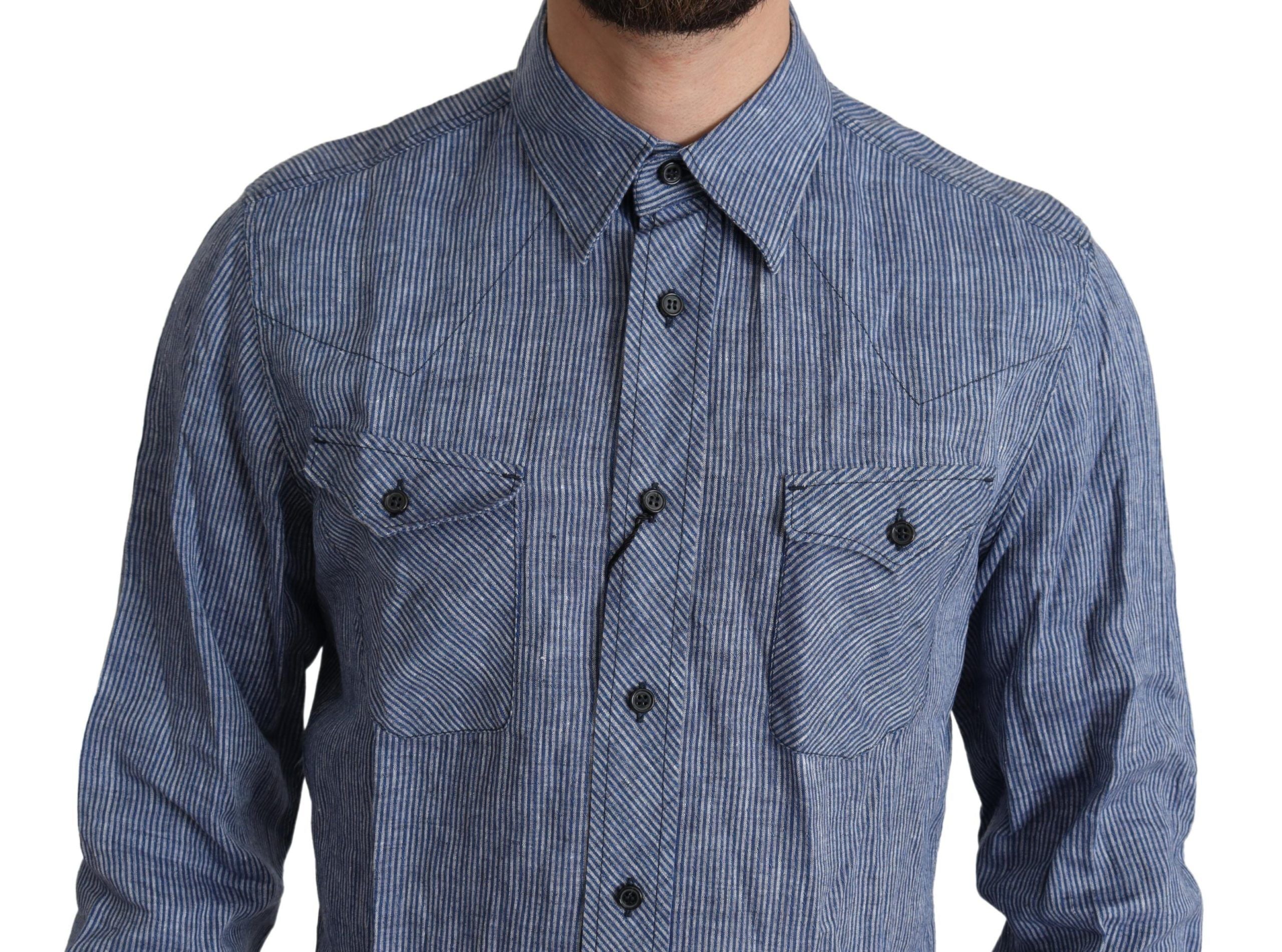 Dolce & Gabbana Elegant Striped Linen Button-Down Shirt - ACCEXO