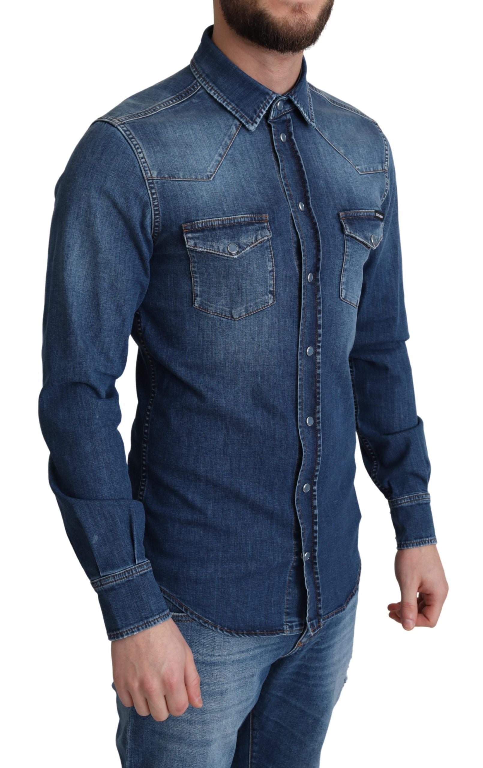 Dolce & Gabbana Elegant Denim Long Sleeve Casual Shirt - ACCEXO