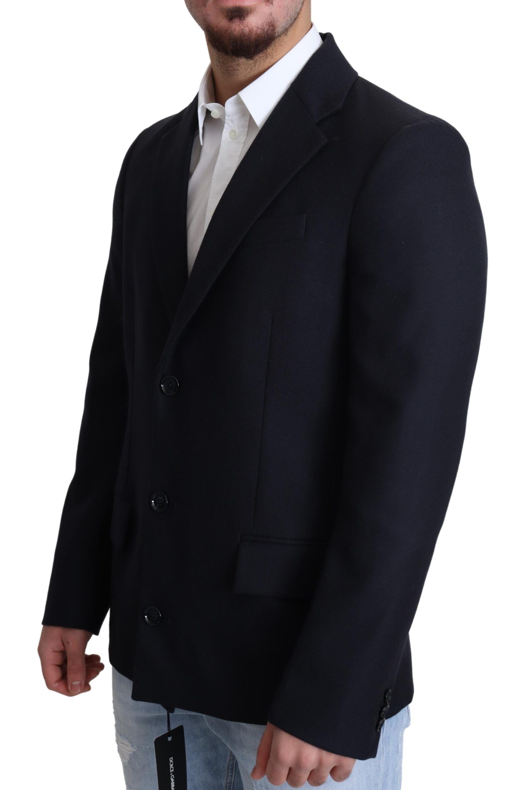 Dolce & Gabbana Elegant Dark Blue Virgin Wool Men's Coat - ACCEXO