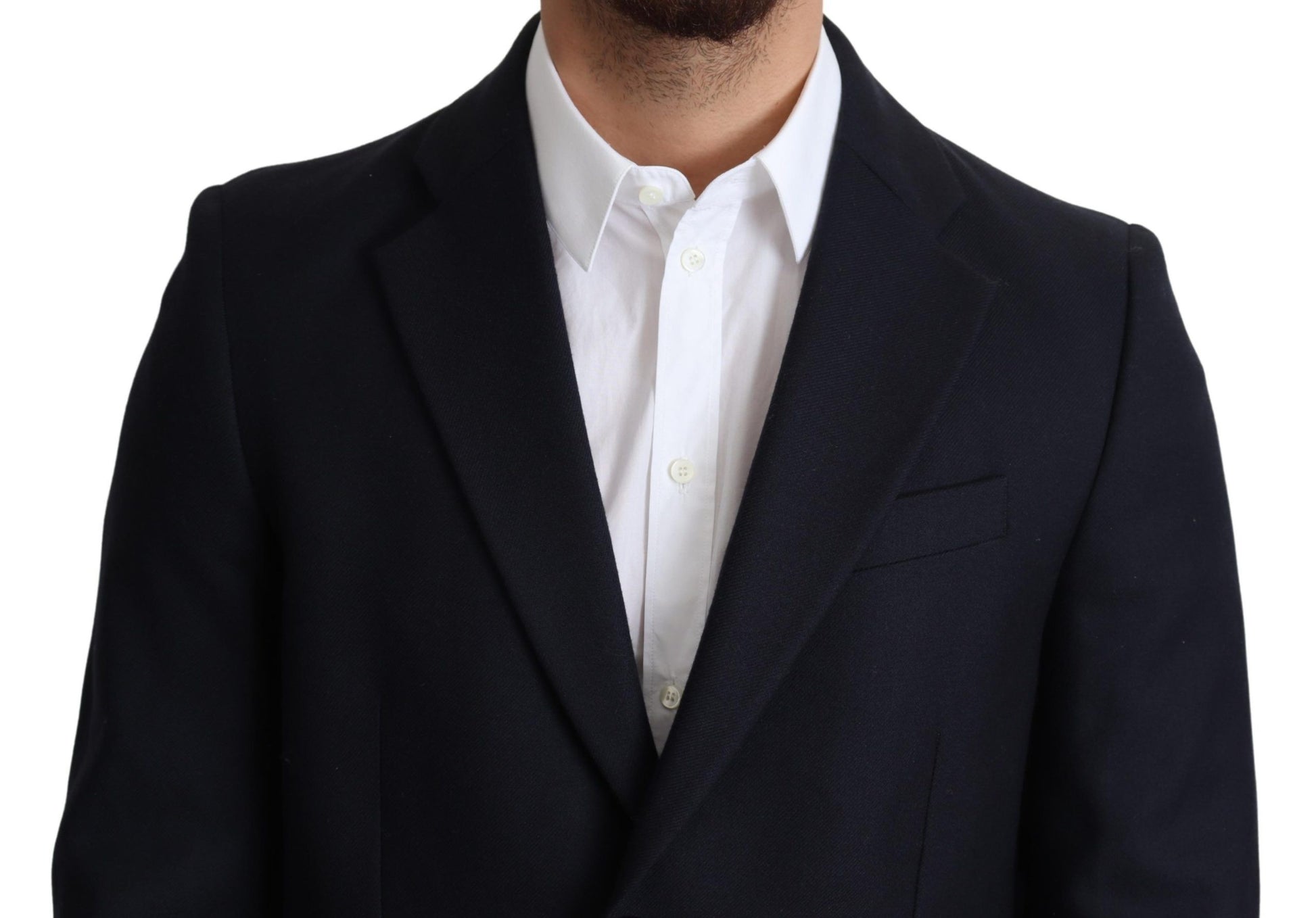 Dolce & Gabbana Elegant Dark Blue Virgin Wool Men's Coat - ACCEXO
