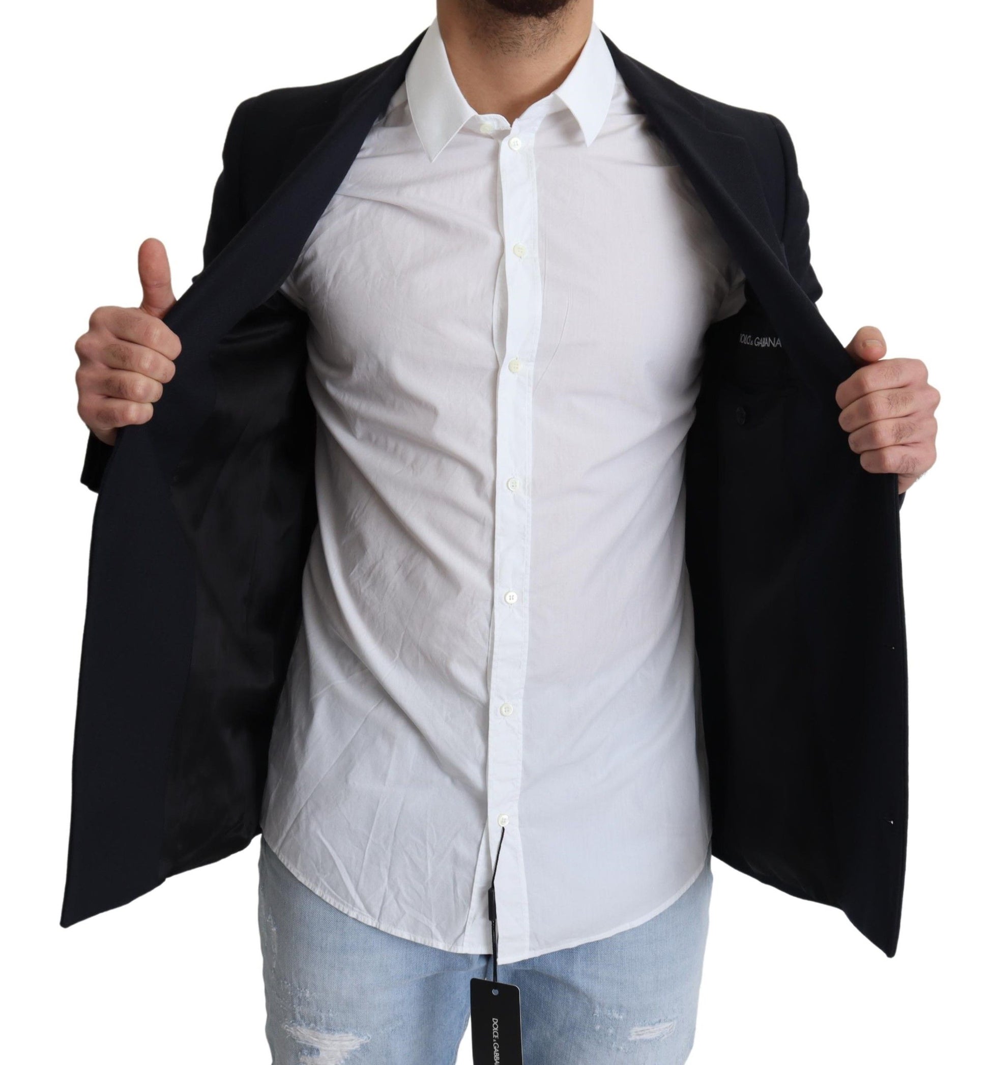 Dolce & Gabbana Elegant Dark Blue Virgin Wool Men's Coat - ACCEXO