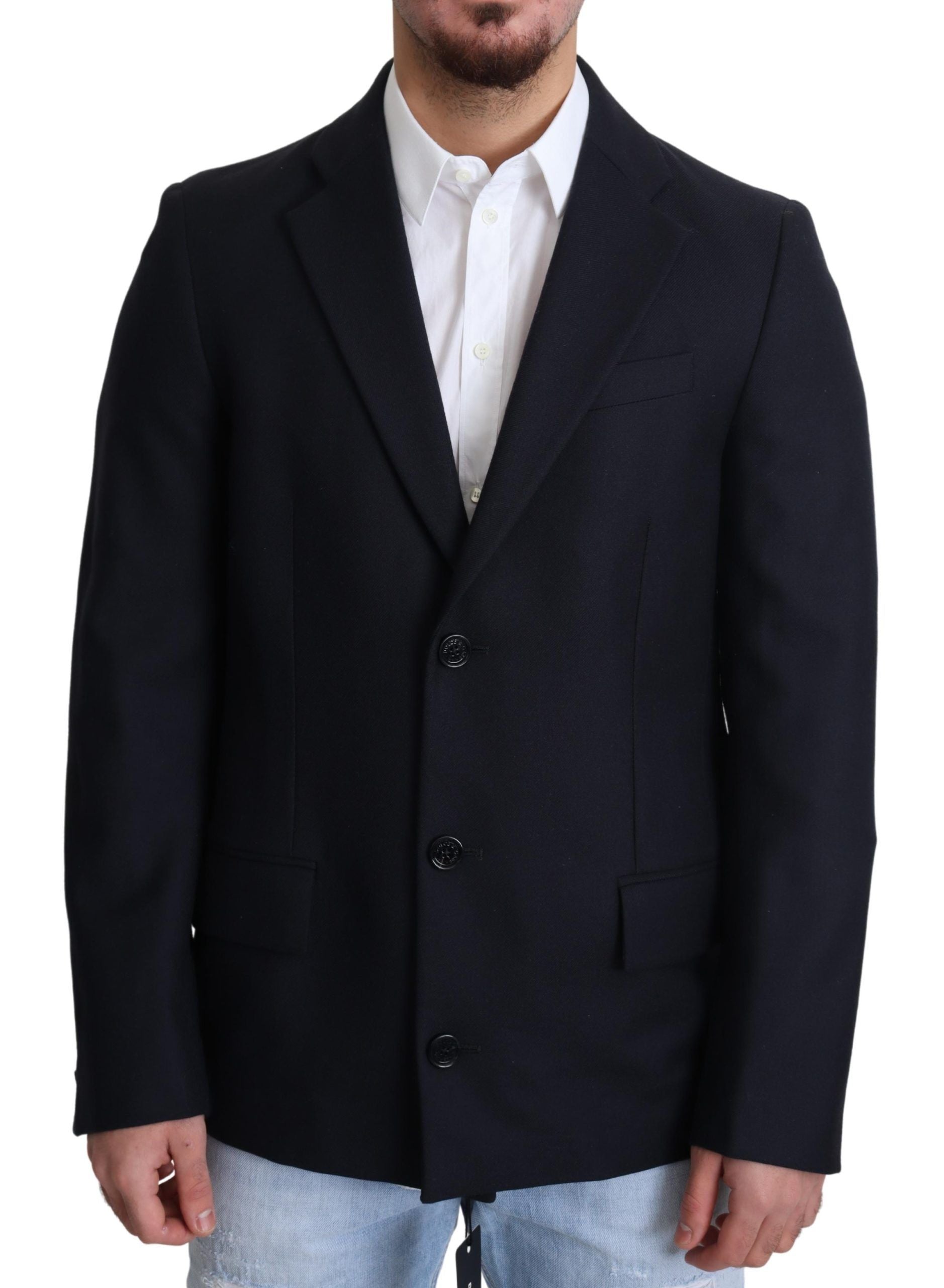 Dolce & Gabbana Elegant Dark Blue Virgin Wool Men's Coat - ACCEXO