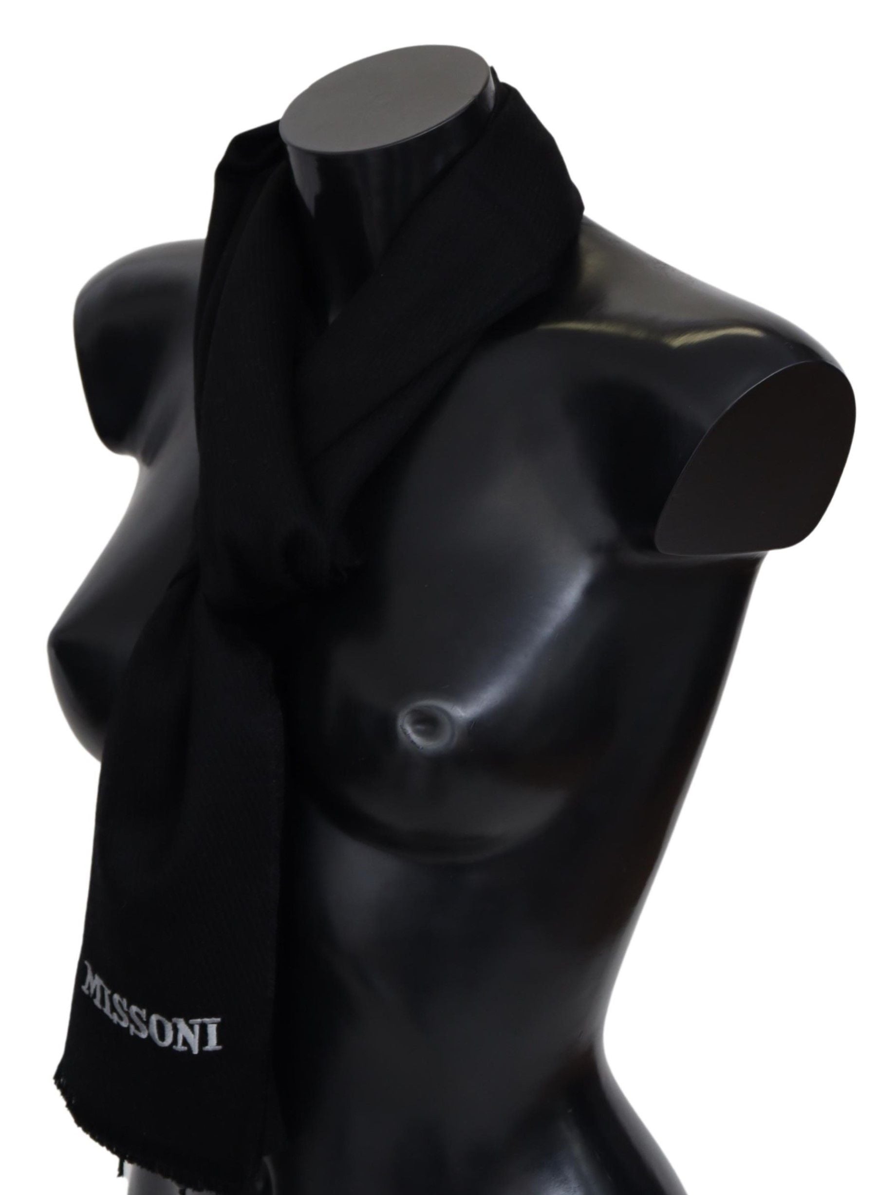 Missoni Elegant Embroidered Wool Scarf in Black - ACCEXO