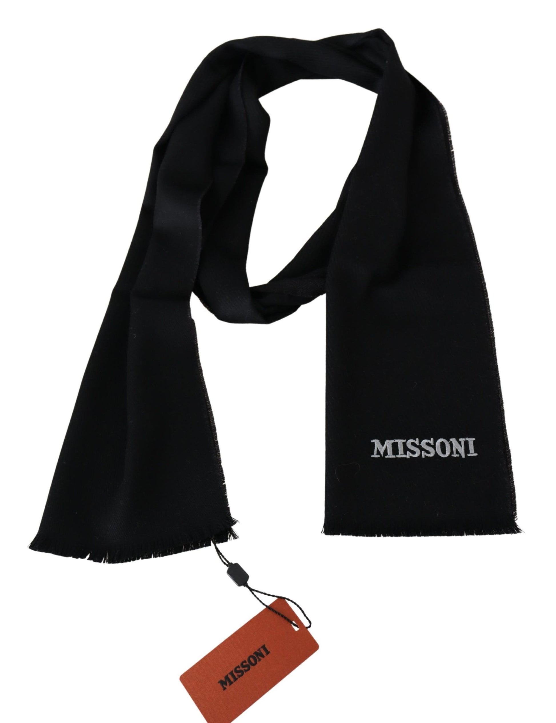 Missoni Elegant Embroidered Wool Scarf in Black - ACCEXO