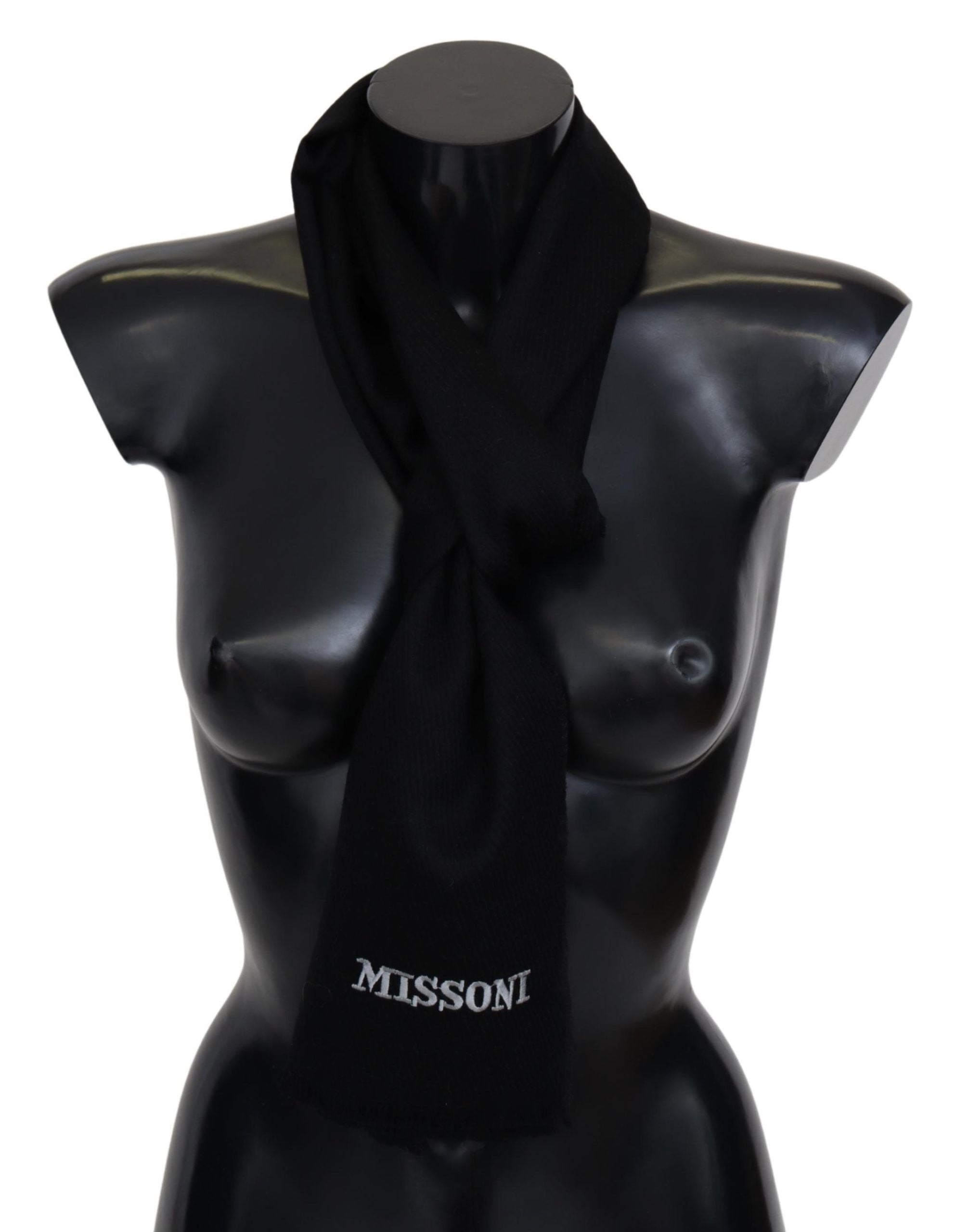 Missoni Elegant Embroidered Wool Scarf in Black - ACCEXO