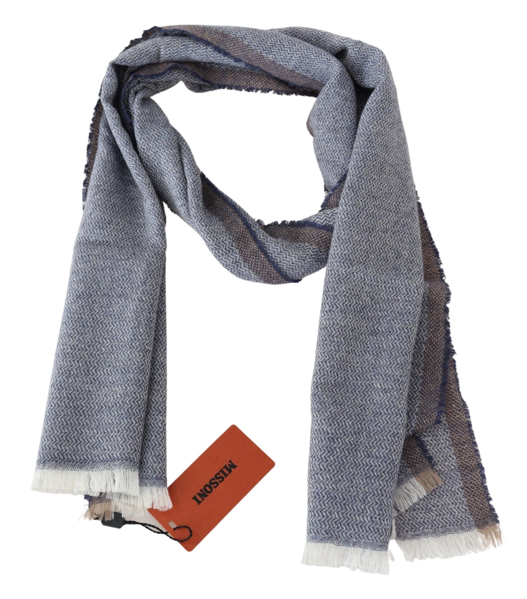 Missoni Elegant Gray Wool Scarf with Stripes and Fringes - ACCEXO