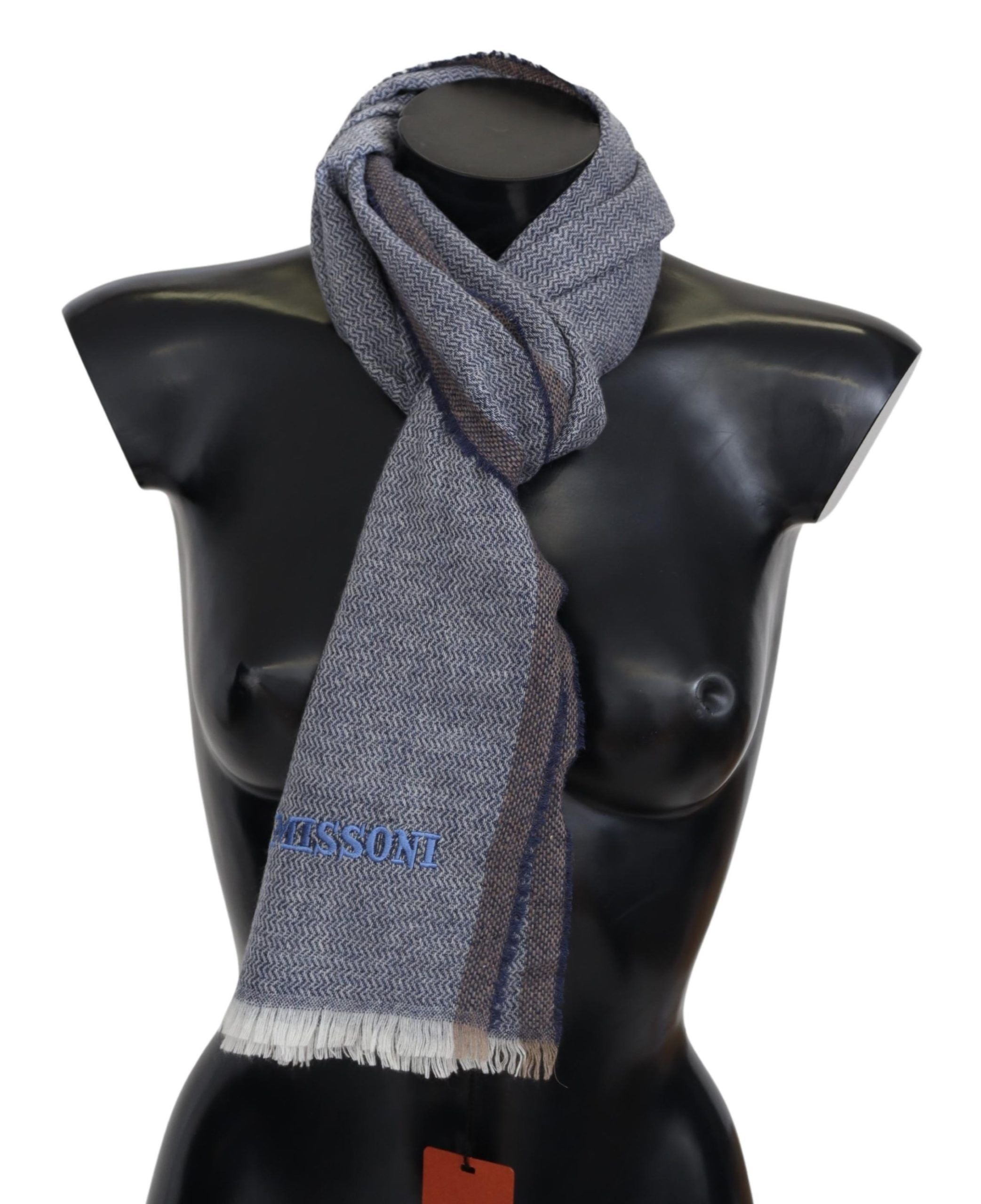Missoni Elegant Gray Wool Scarf with Stripes and Fringes - ACCEXO