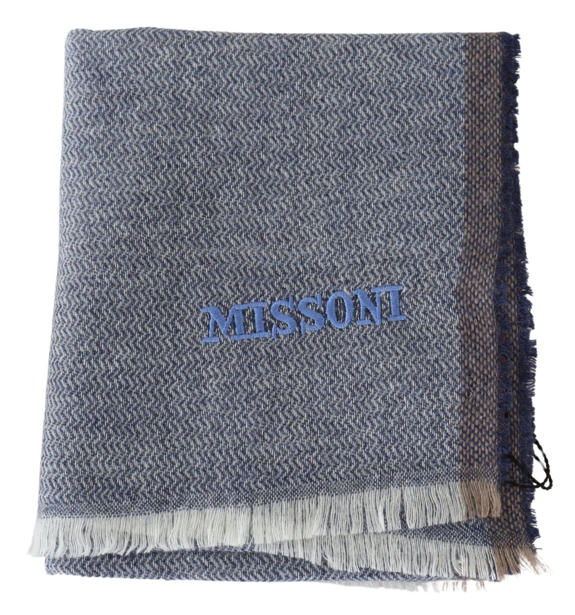 Missoni Elegant Gray Wool Scarf with Stripes and Fringes - ACCEXO