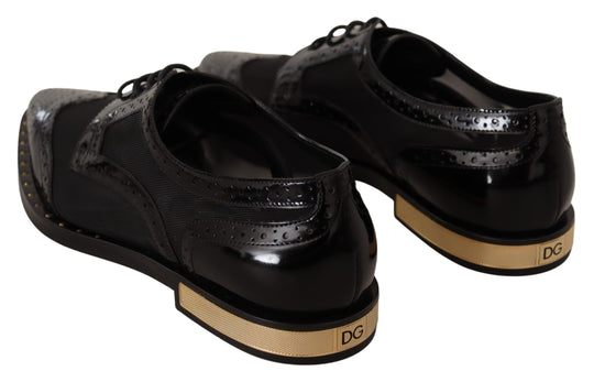 Dolce & Gabbana Elegant Gold-Trimmed Black Oxford Lace-Ups