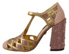 Dolce & Gabbana Silk-Infused Leather Crystal Pumps in Pink Gold