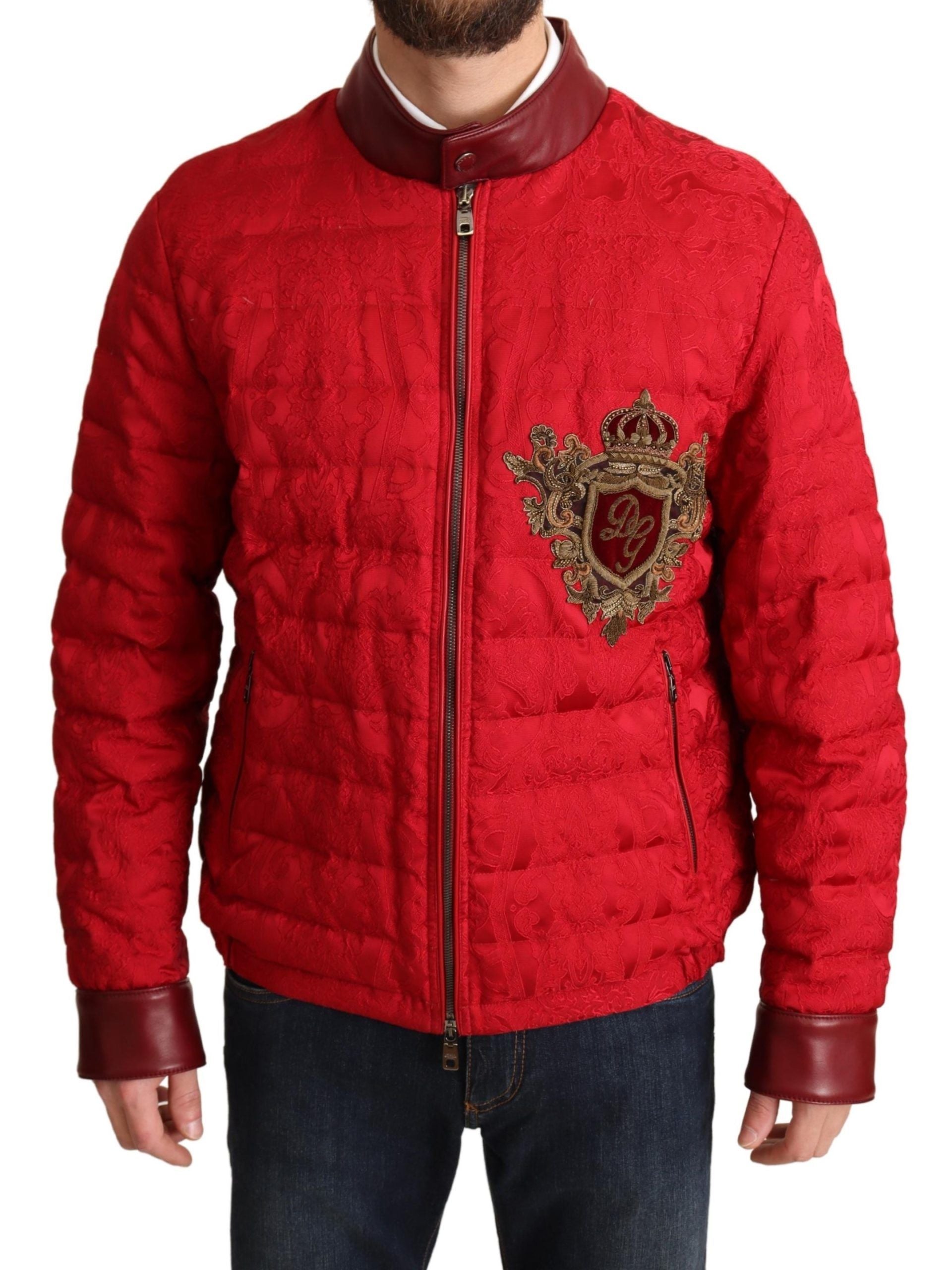 Dolce & Gabbana Red and Gold Bomber Designer Jacket - ACCEXO
