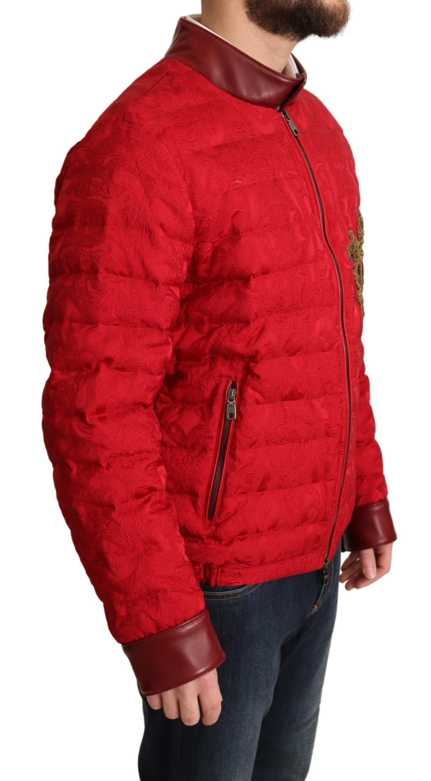 Dolce & Gabbana Red and Gold Bomber Designer Jacket - ACCEXO