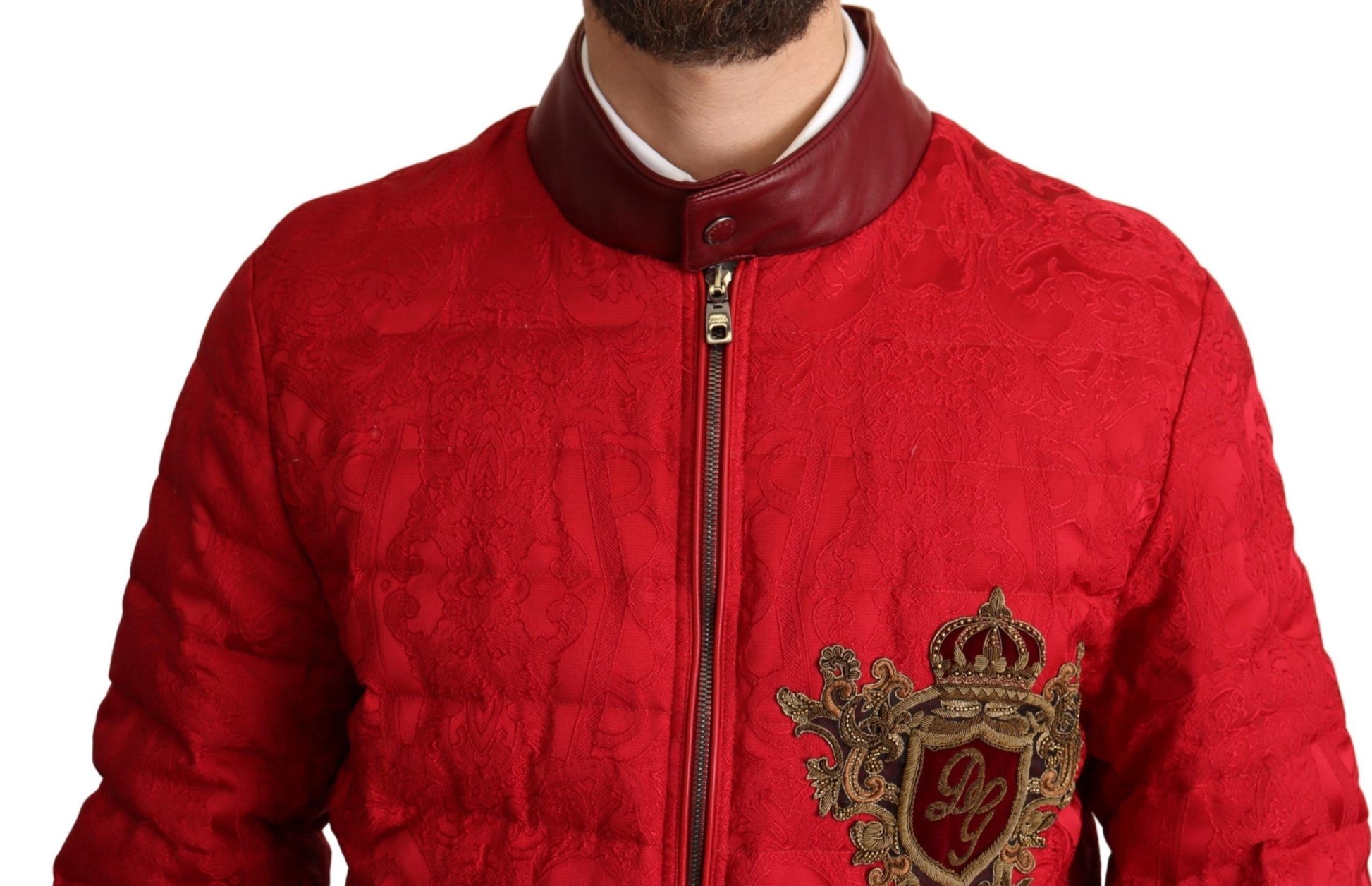 Dolce & Gabbana Red and Gold Bomber Designer Jacket - ACCEXO