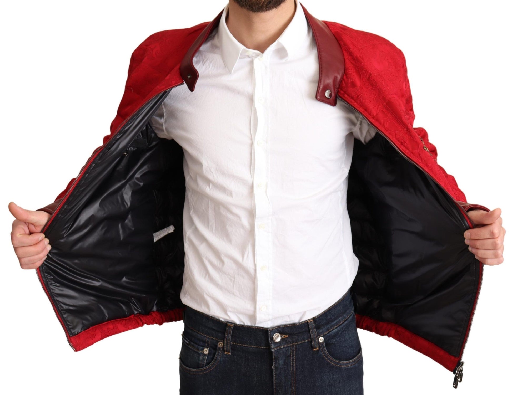 Dolce & Gabbana Red and Gold Bomber Designer Jacket - ACCEXO