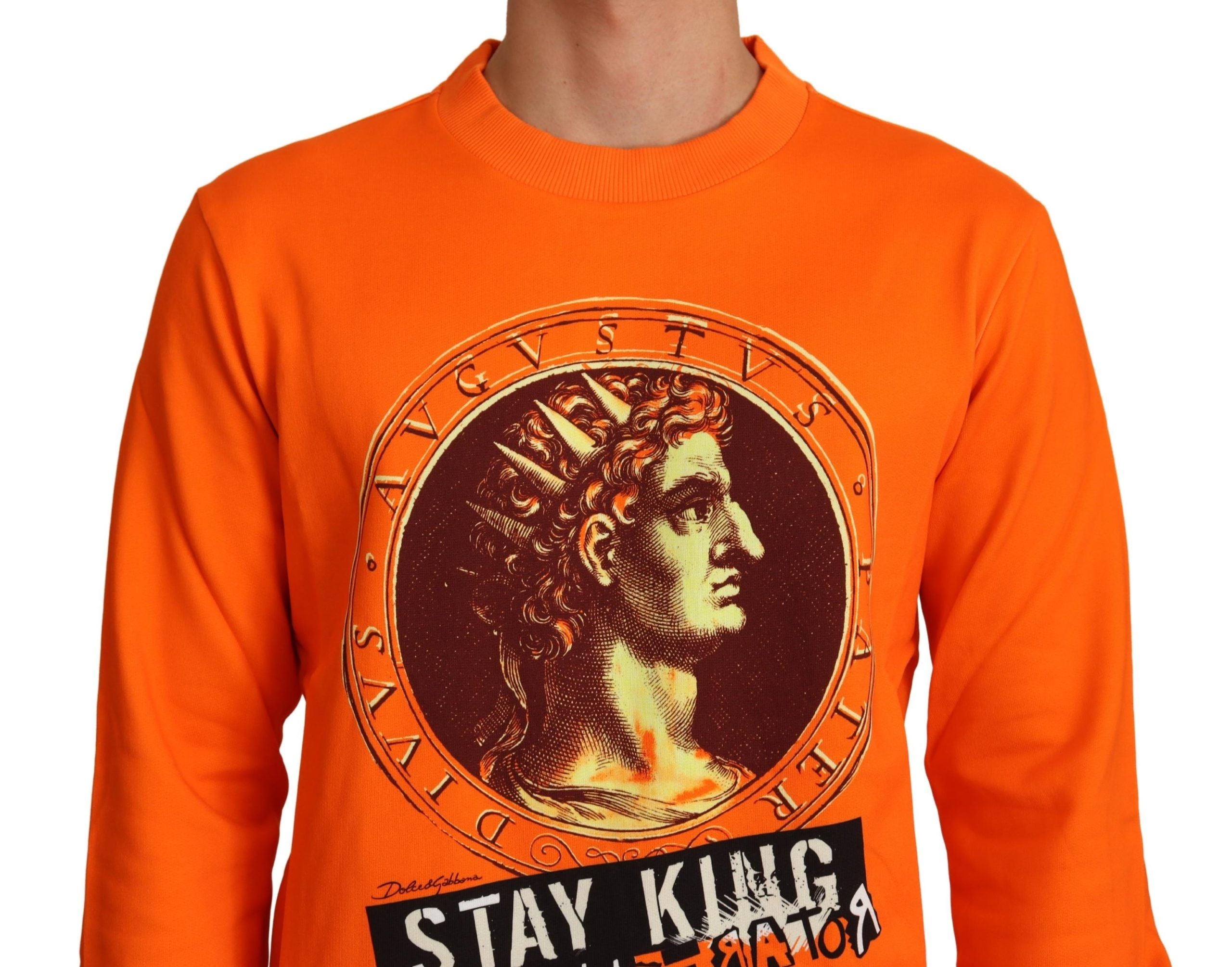 Dolce & Gabbana Regal Crewneck Cotton Sweater in Orange - ACCEXO