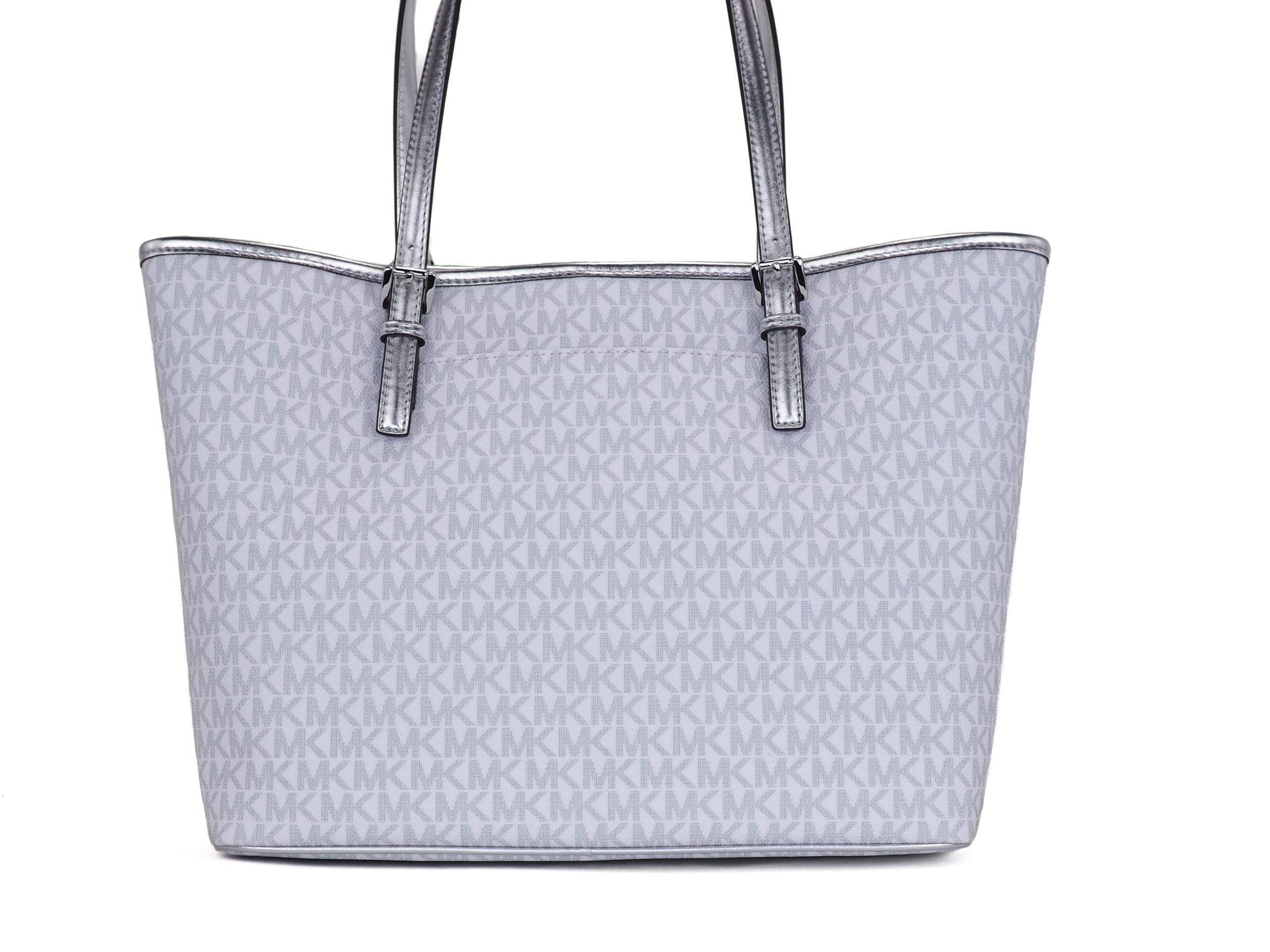Michael Kors Jet Set Girls Print Medium Signature PVC Carryall Shoulder Tote Handbag (Bright White Multi) - ACCEXO