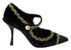 Dolce & Gabbana Elegant Gold-Embroidered Black Velvet Pumps