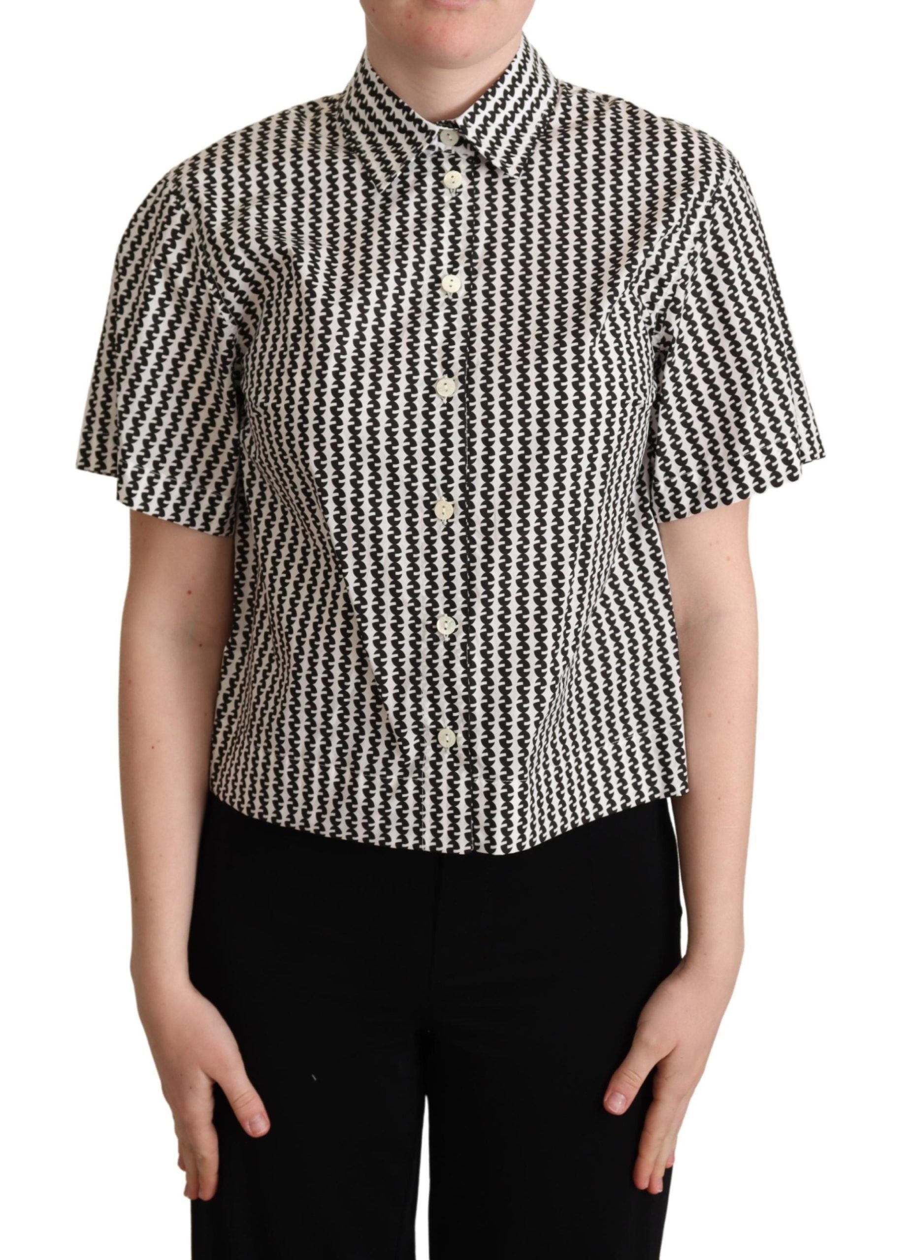 Dolce & Gabbana Elegant Black and White Patterned Cotton Polo - ACCEXO