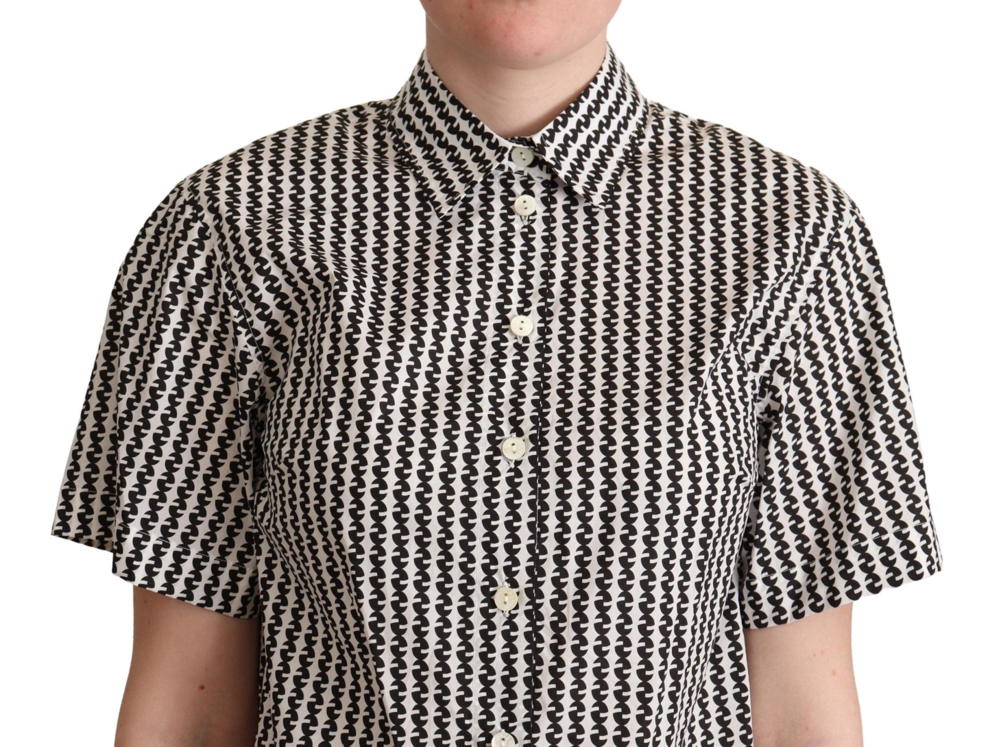 Dolce & Gabbana Elegant Black and White Patterned Cotton Polo - ACCEXO