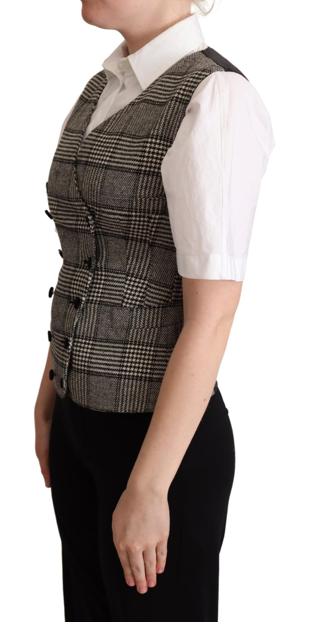 Dolce & Gabbana Elegant Checkered Gray Silk Blend Vest