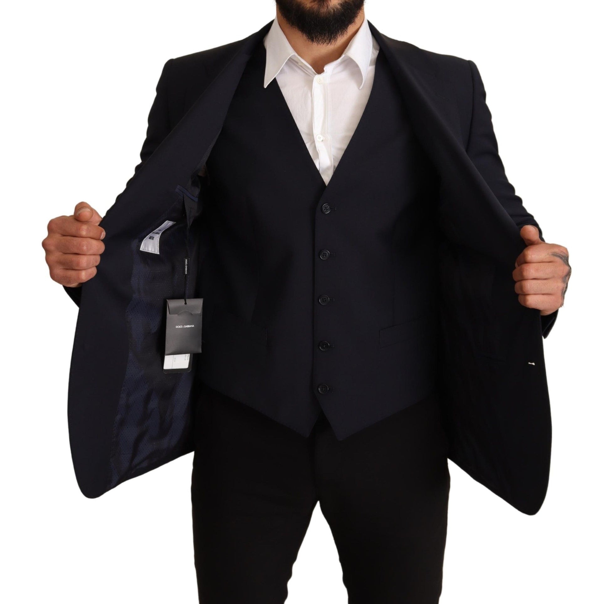 Dolce & Gabbana Elegant Dark Blue Wool Blend Martini Suit - ACCEXO