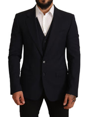 Dolce & Gabbana Elegant Dark Blue Wool Blend Martini Suit - ACCEXO